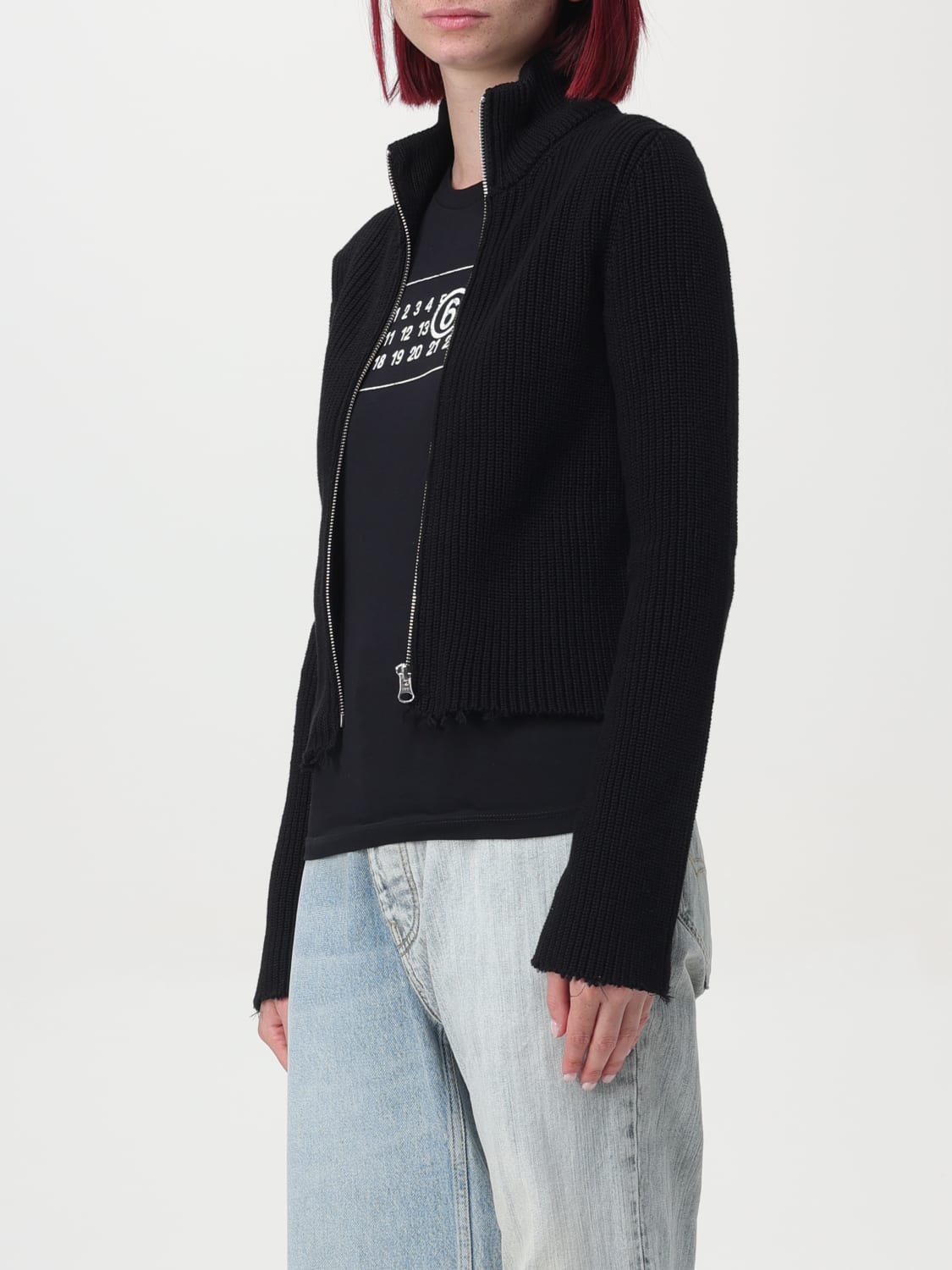 MM6 MAISON MARGIELA CARDIGAN: Mm6 Maison Margiela ribbed cotton cardigan, Black - Img 4