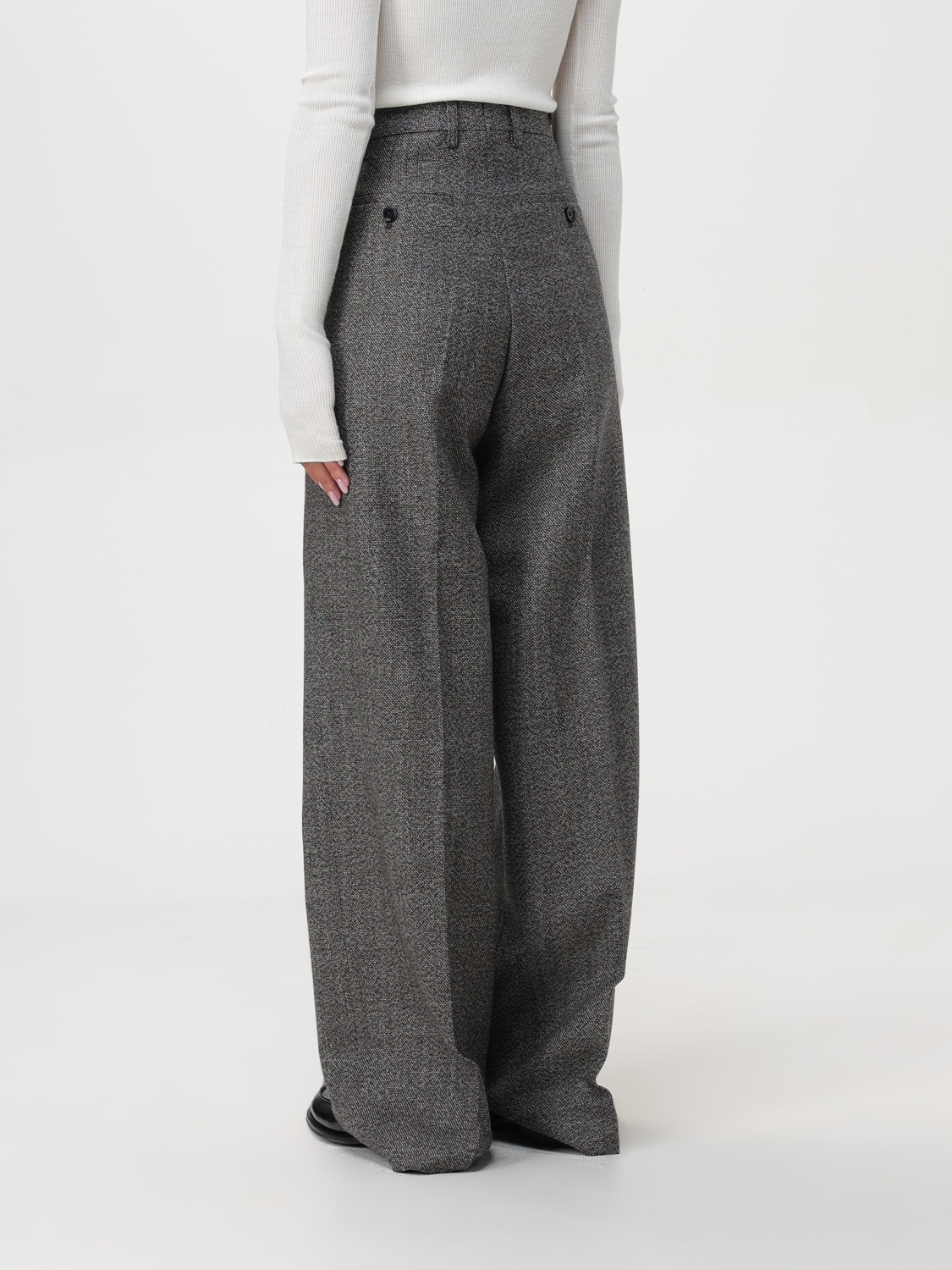 パンツ AMI PARIS Woman Pants Brown FTR305WV0018 221 0711-GREY/IVOIRE Grey Wool Herringbone Elasticated Trousers