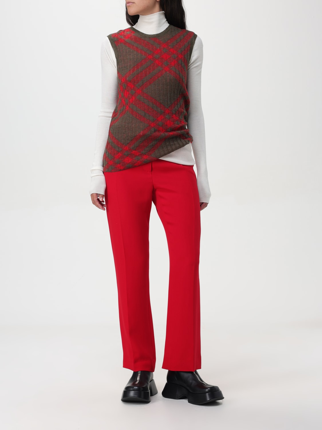 BURBERRY TOP: Burberry crewneck check vest, Red - Img 2