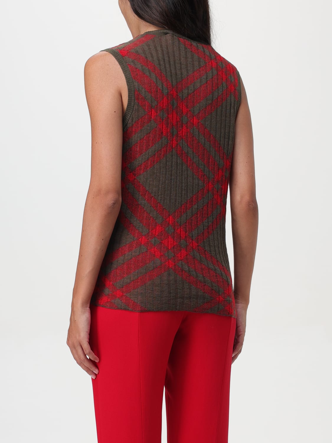 BURBERRY TOP: Burberry crewneck check vest, Red - Img 3