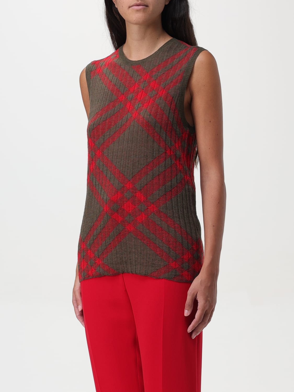 BURBERRY TOP: Burberry crewneck check vest, Red - Img 4