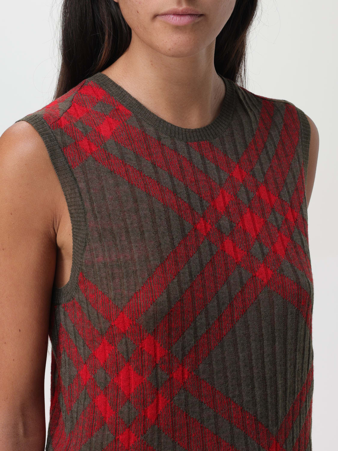 BURBERRY TOP: Burberry crewneck check vest, Red - Img 5