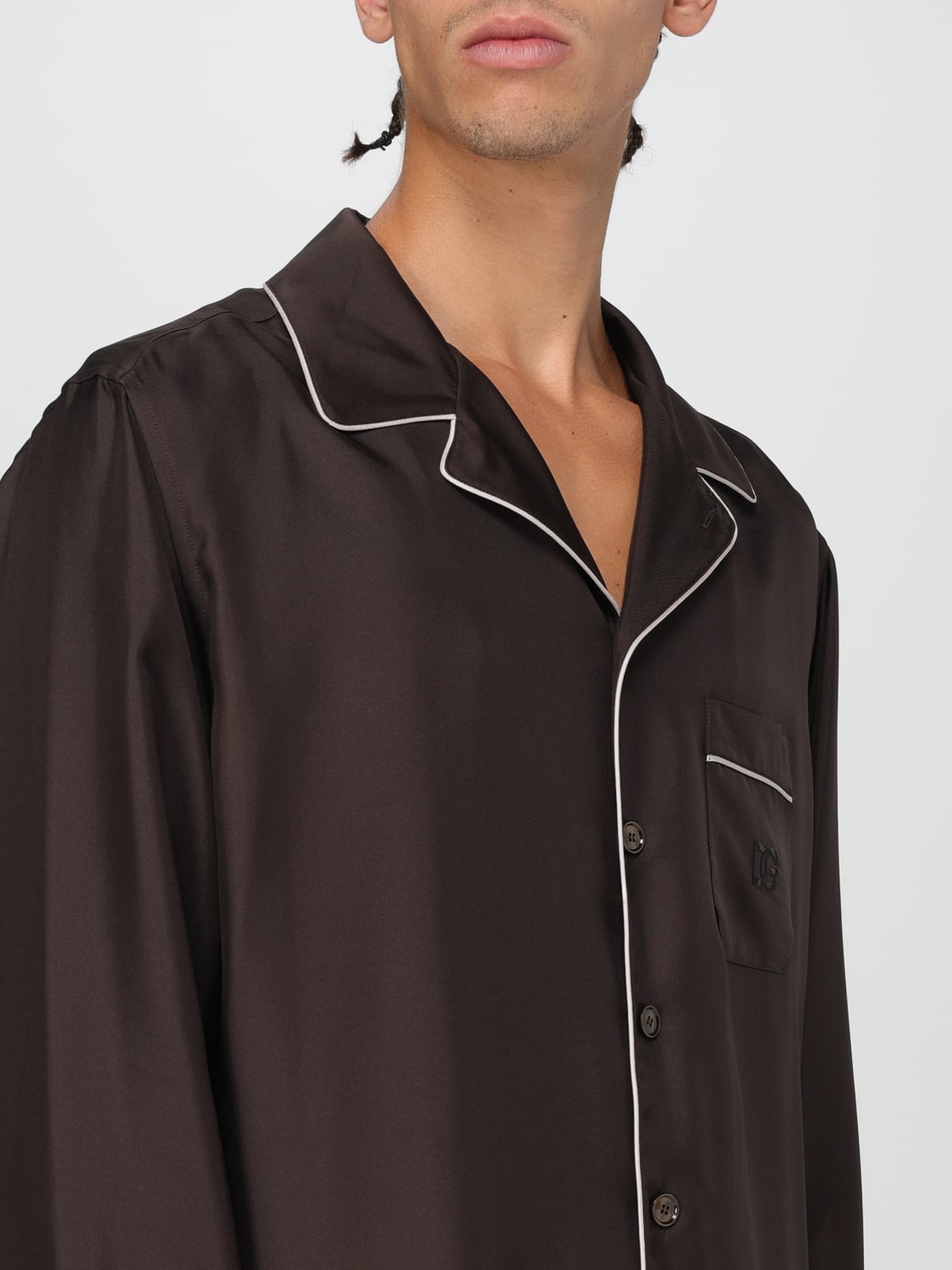 DOLCE & GABBANA CAMICIA: Camicia in seta con logo Dolce & Gabbana, Marrone - Img 4