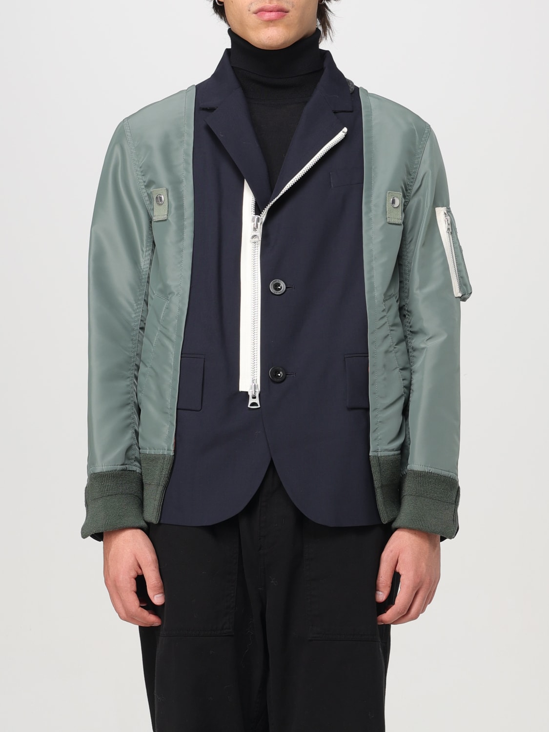 SACAI GIACCA: Giacca con zip e bottoni Sacai, Blue - Img 1