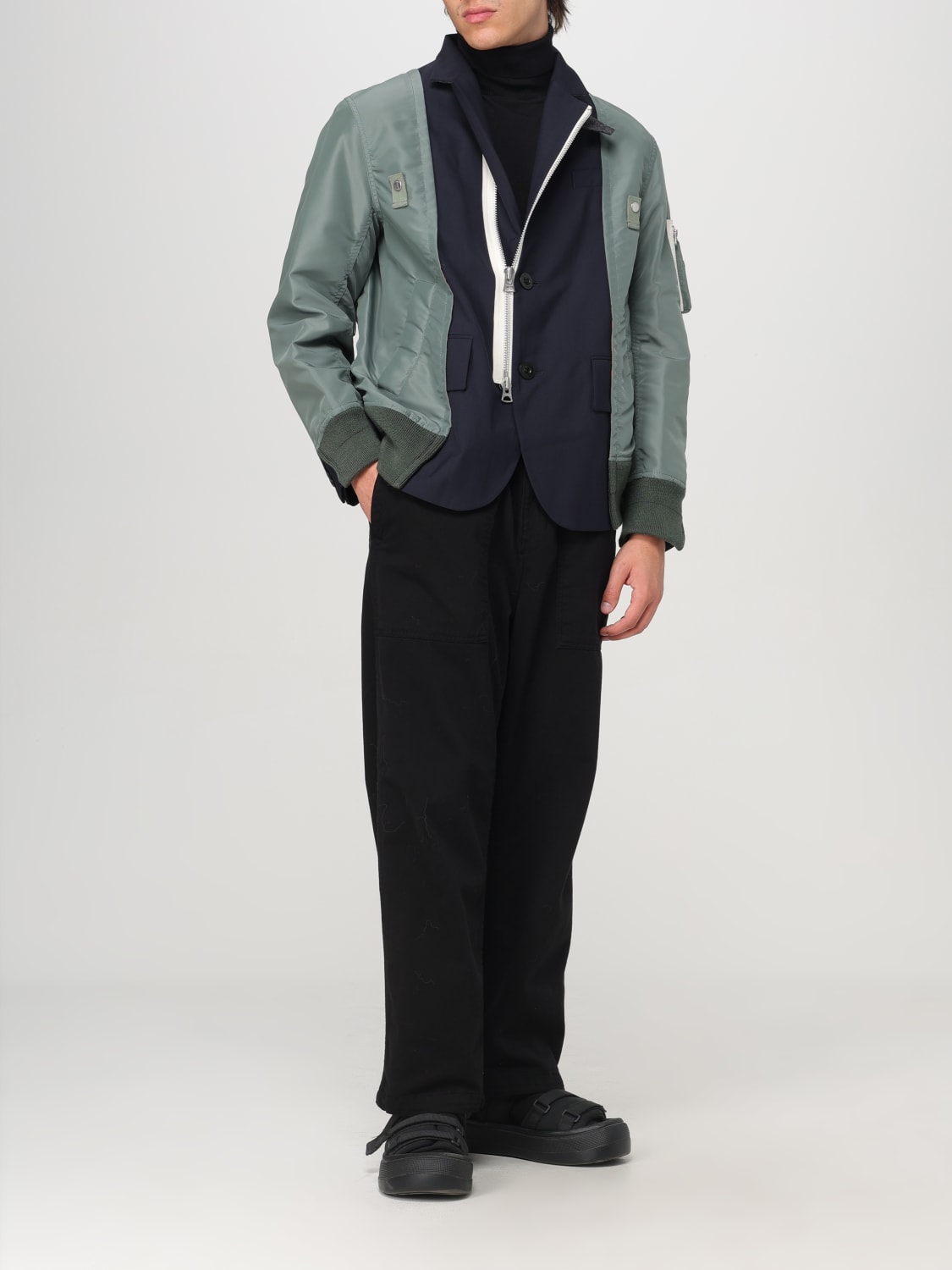 SACAI GIACCA: Giacca con zip e bottoni Sacai, Blue - Img 2