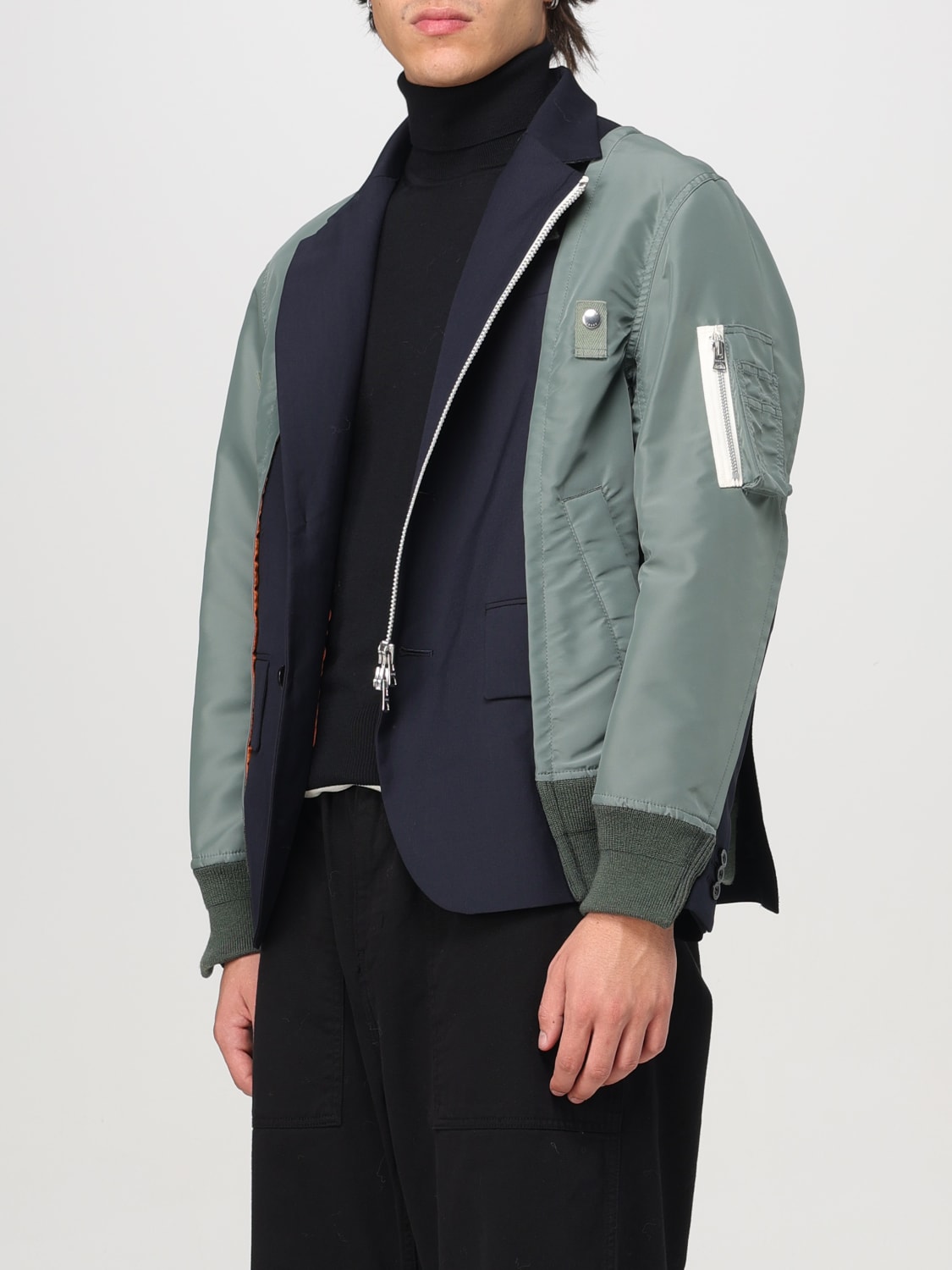 SACAI GIACCA: Giacca con zip e bottoni Sacai, Blue - Img 4