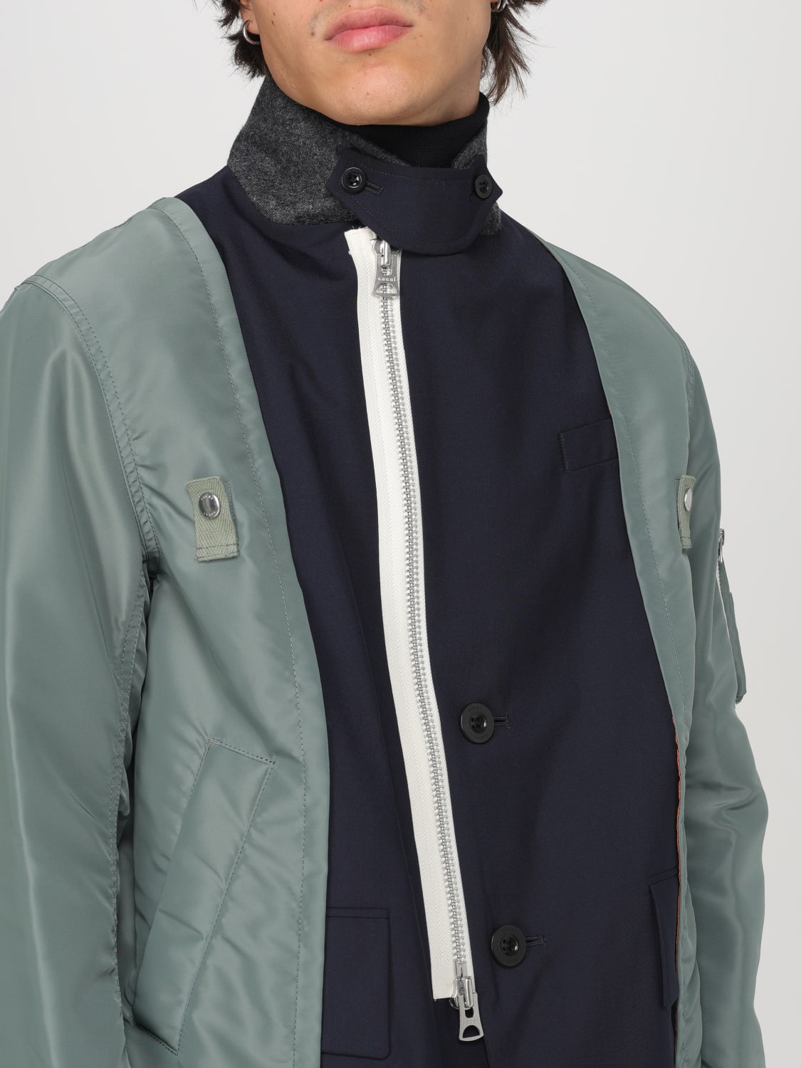 SACAI GIACCA: Giacca con zip e bottoni Sacai, Blue - Img 5