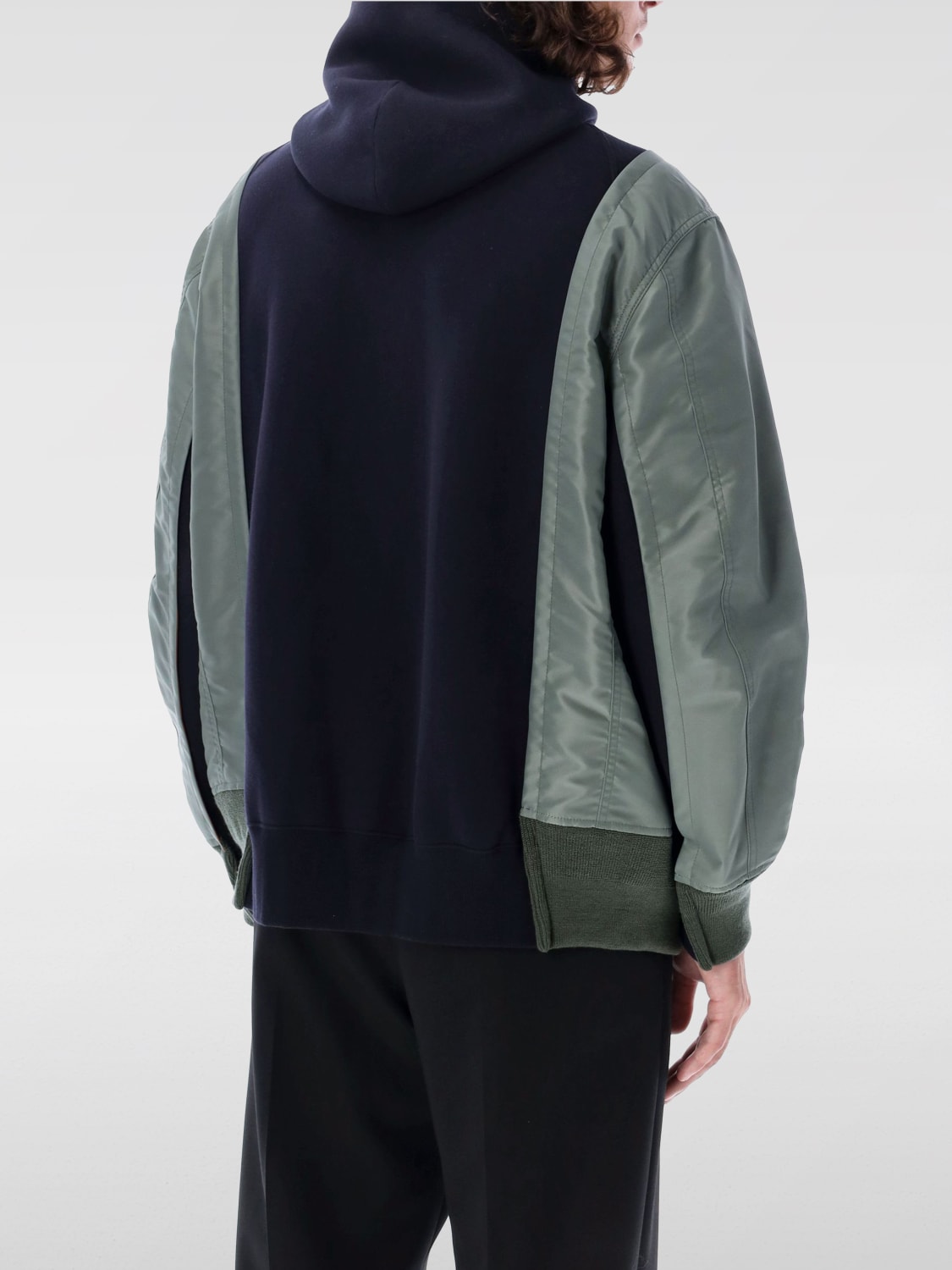 SACAI GIACCA: Giacca con cappuccio in cotone e nylon Sacai, Blue - Img 2