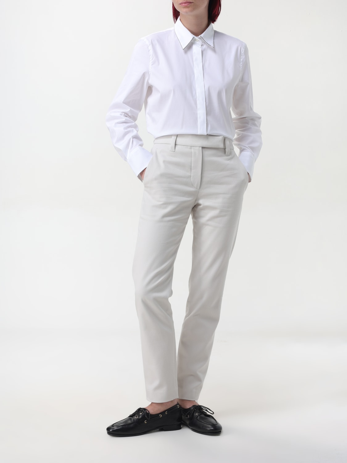 BRUNELLO CUCINELLI 裤子: 裤子 女士 Brunello Cucinelli, 白色 - Img 2