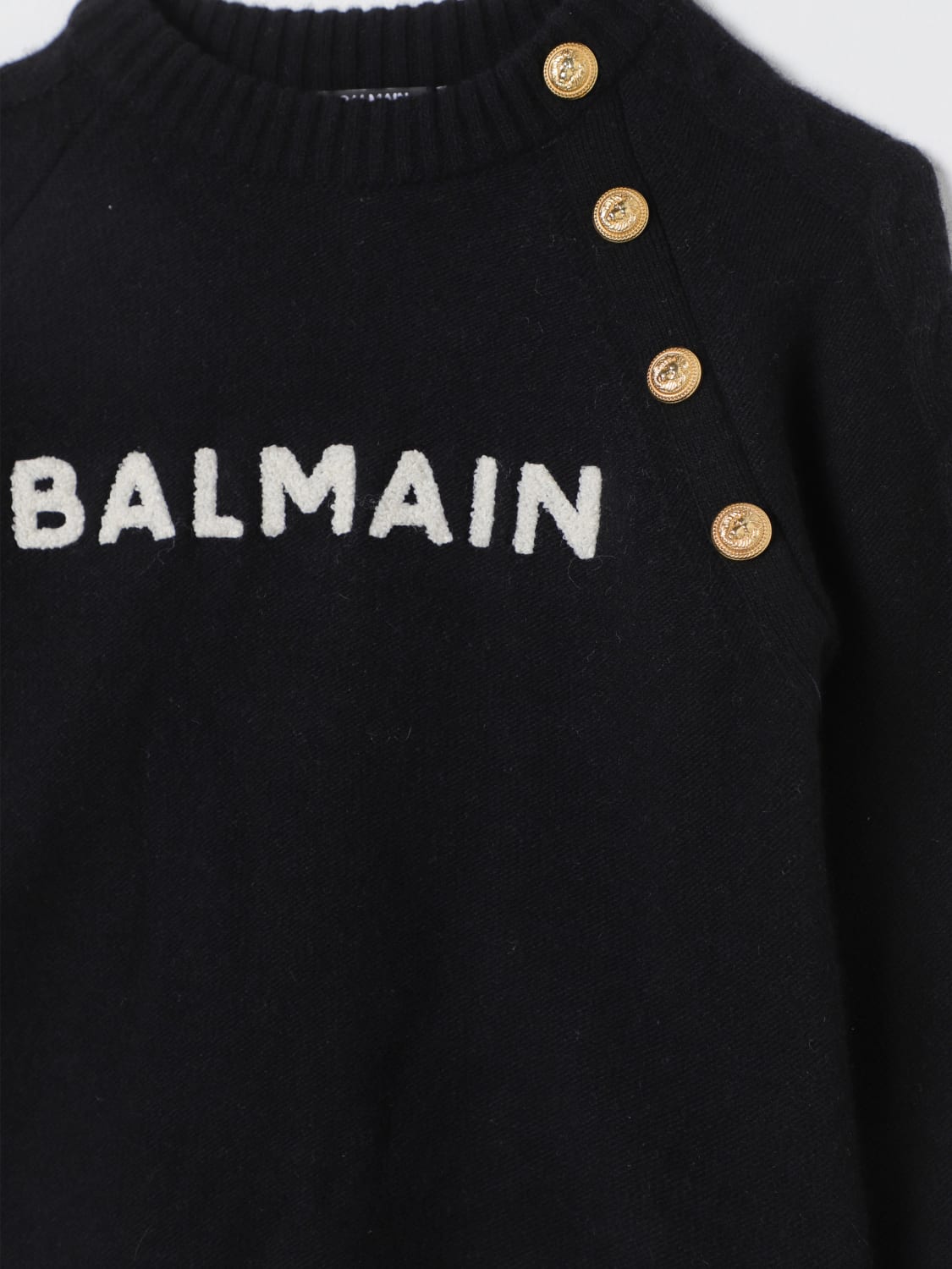 BALMAIN MAGLIA: Maglia a girocollo con maxi logo Balmain, Nero - Img 3