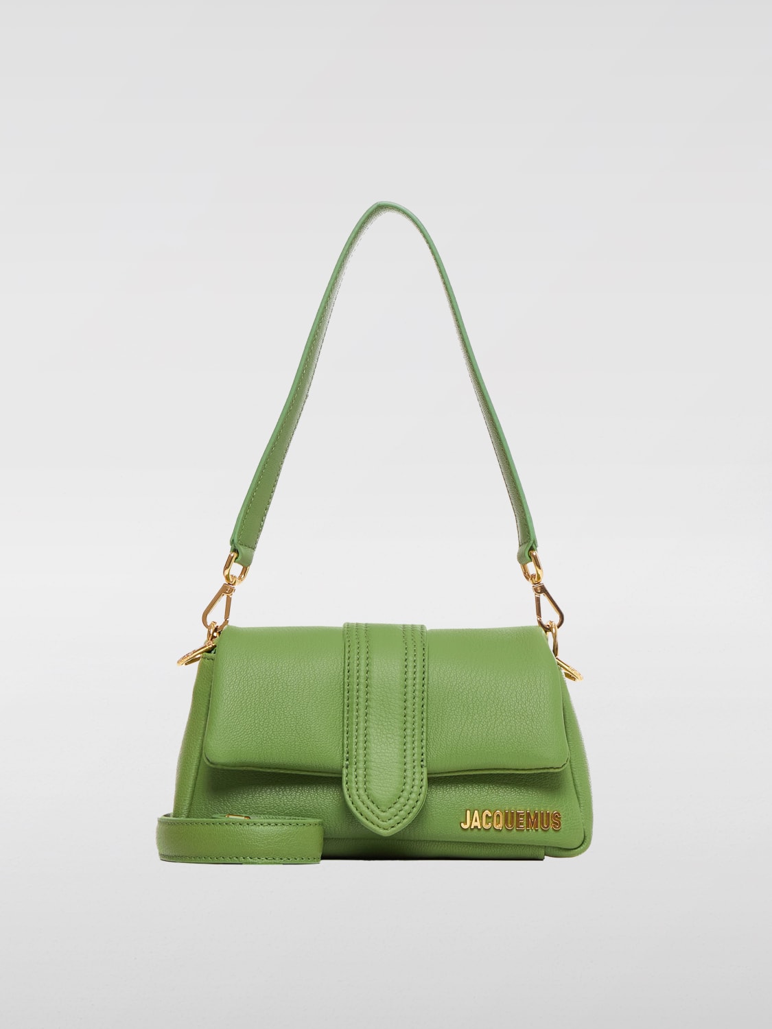 JACQUEMUS BORSA A SPALLA: Borsa Le Bambimou Jacquemus in pelle a grana , Verde - Img 1