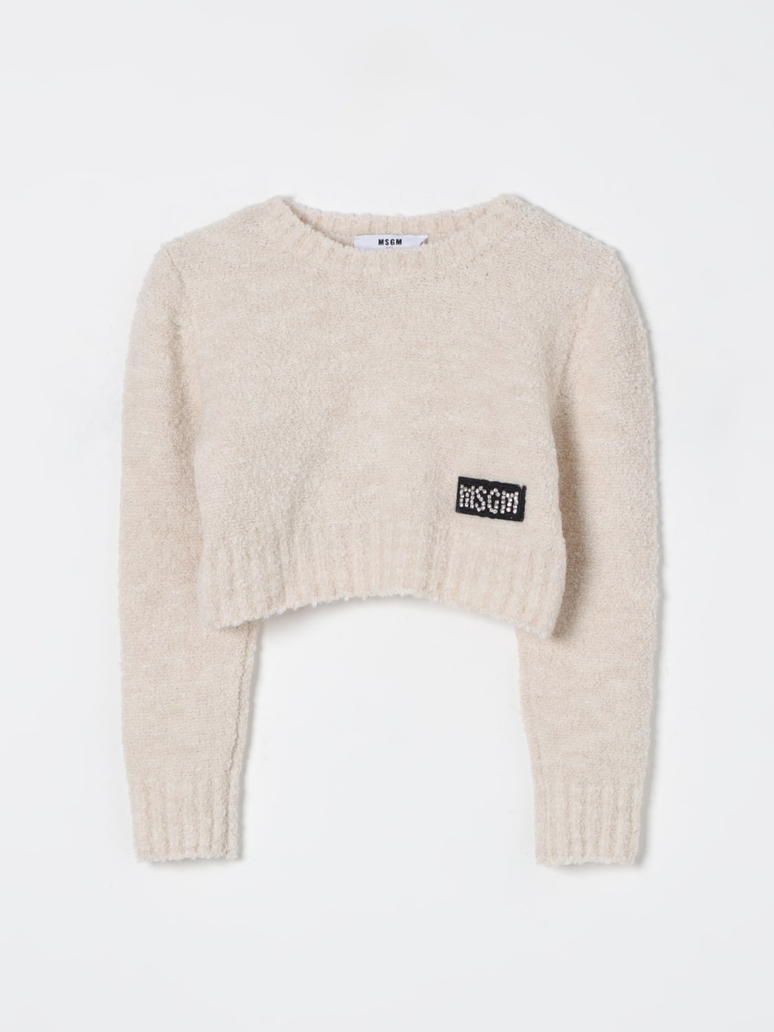 MSGM KIDS MAGLIA: Maglia a girocollo crop MSGM Kids, Beige - Img 1