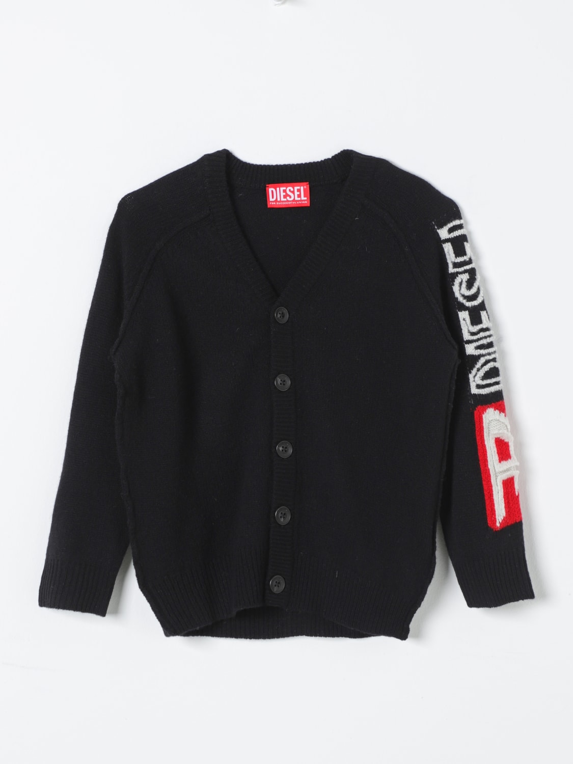 DIESEL MAGLIA: Cardigan di lana con logo Diesel, Nero - Img 1