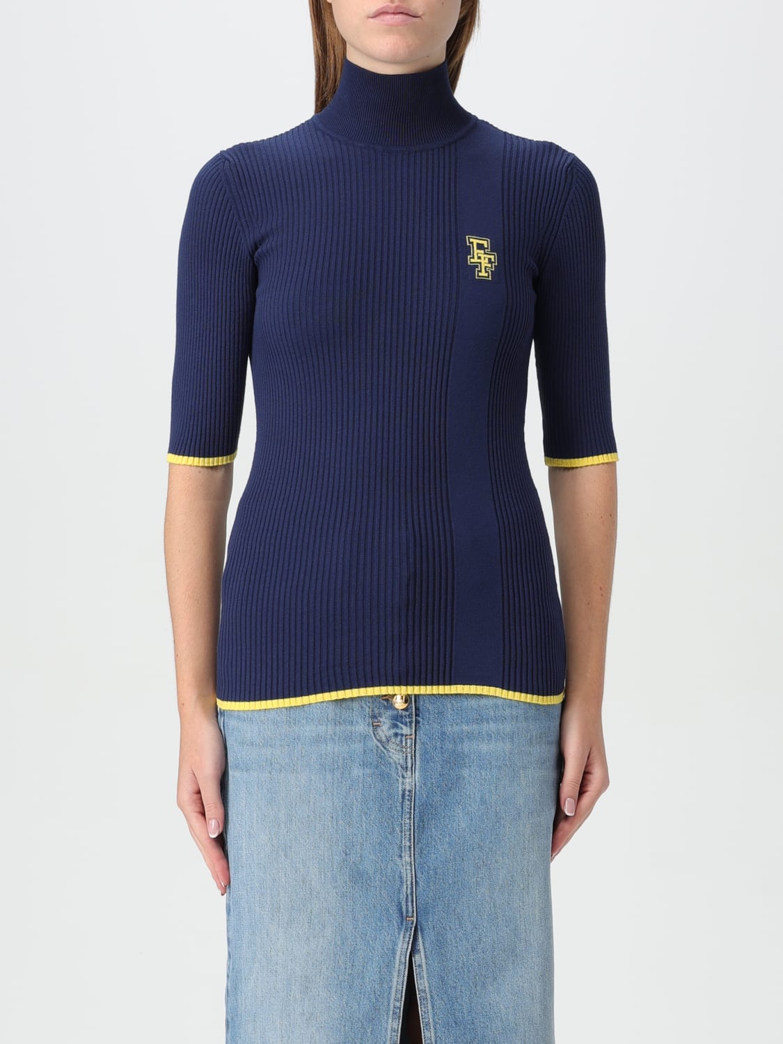 ELISABETTA FRANCHI MAGLIA: Maglia Elisabetta Franchi in viscosa a coste stretch, Blue Navy - Img 1