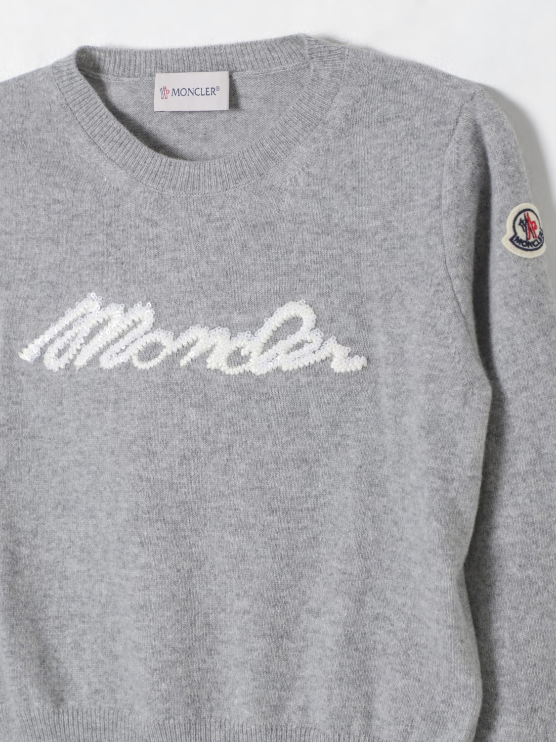 MONCLER MAGLIA: Maglia a girocollo Moncler in lana vergine, Grigio - Img 3