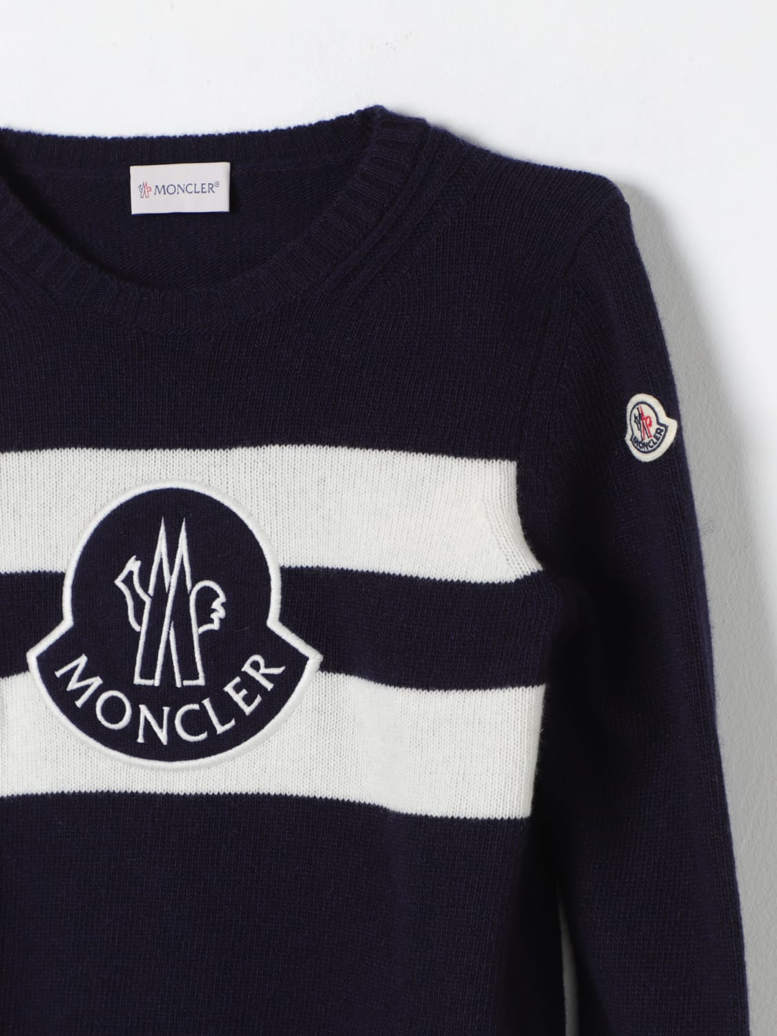 MONCLER MAGLIA: Maglia a girocollo con logo Moncler, Blue Navy - Img 3