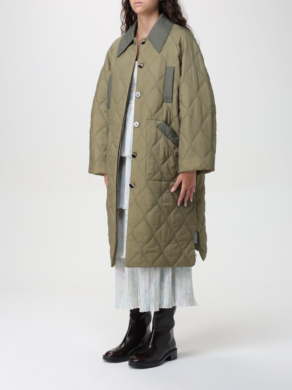 GANNI COAT: Coat woman Ganni, Green - Img 4