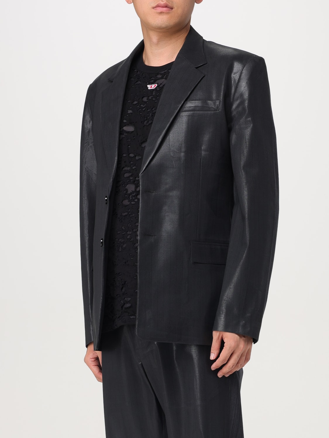 DIESEL BLAZER: Diesel single-breasted bi-material blazer, Black - Img 4