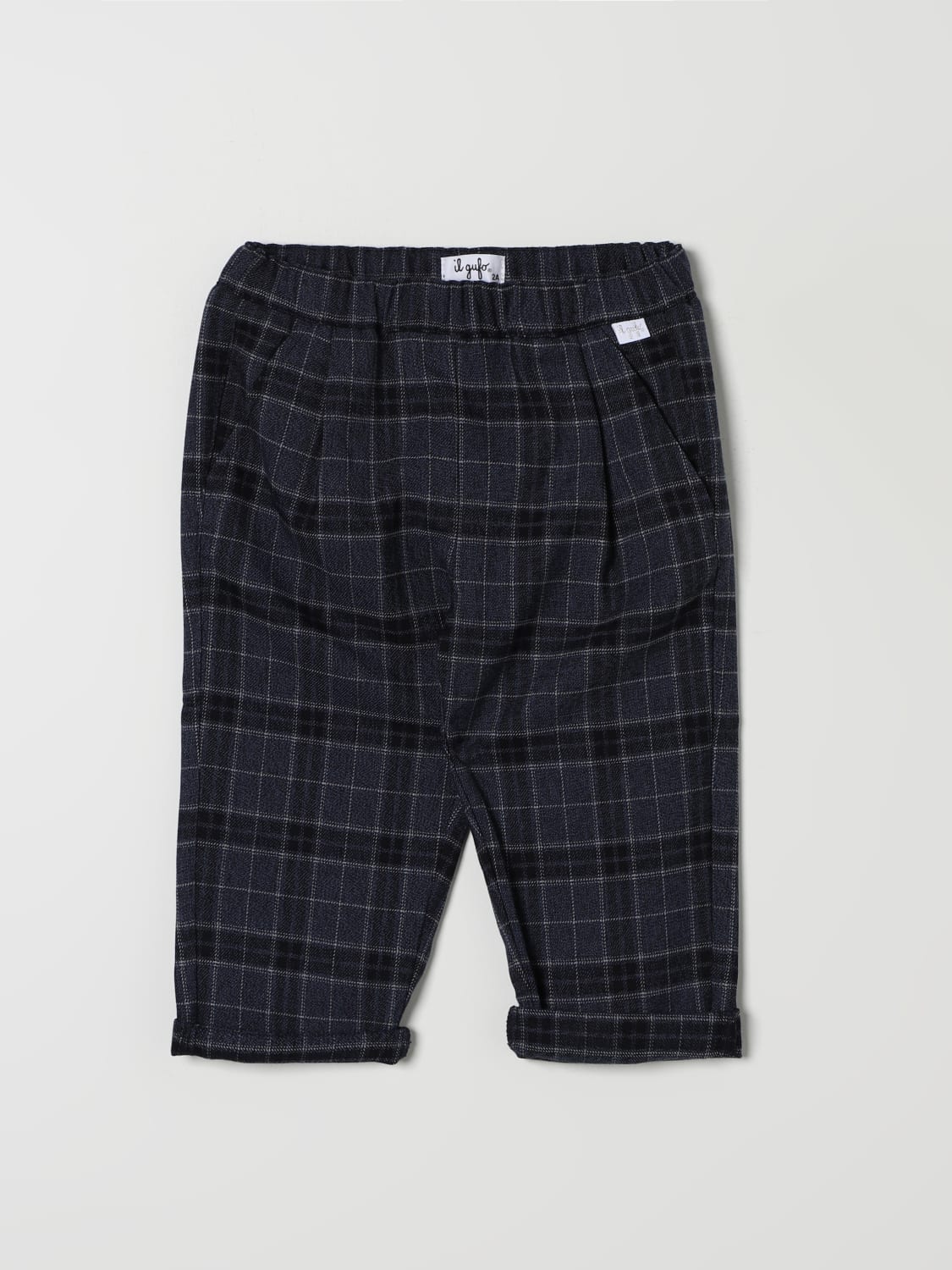 IL GUFO PANTS: Il Gufo tartan viscose blend shorts, Indigo - Img 1