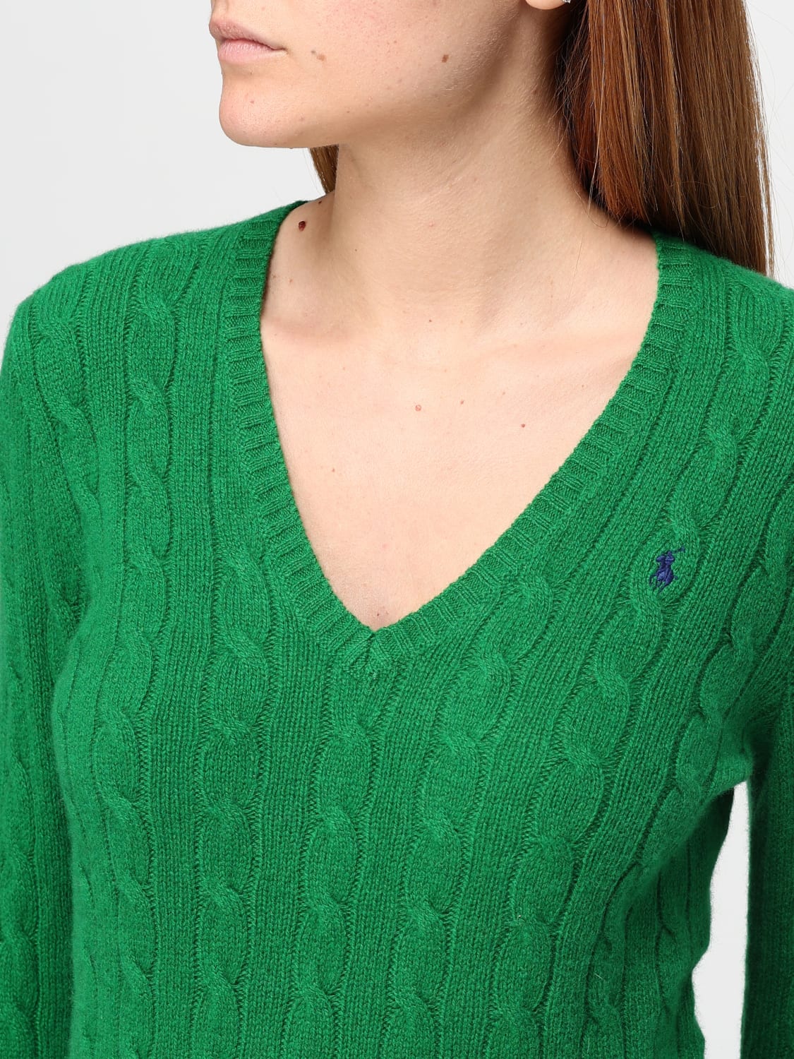 POLO RALPH LAUREN MAGLIA: Maglione Polo Ralph Lauren in lana e cashmere con lavorazione intrecciata , Verde - Img 3