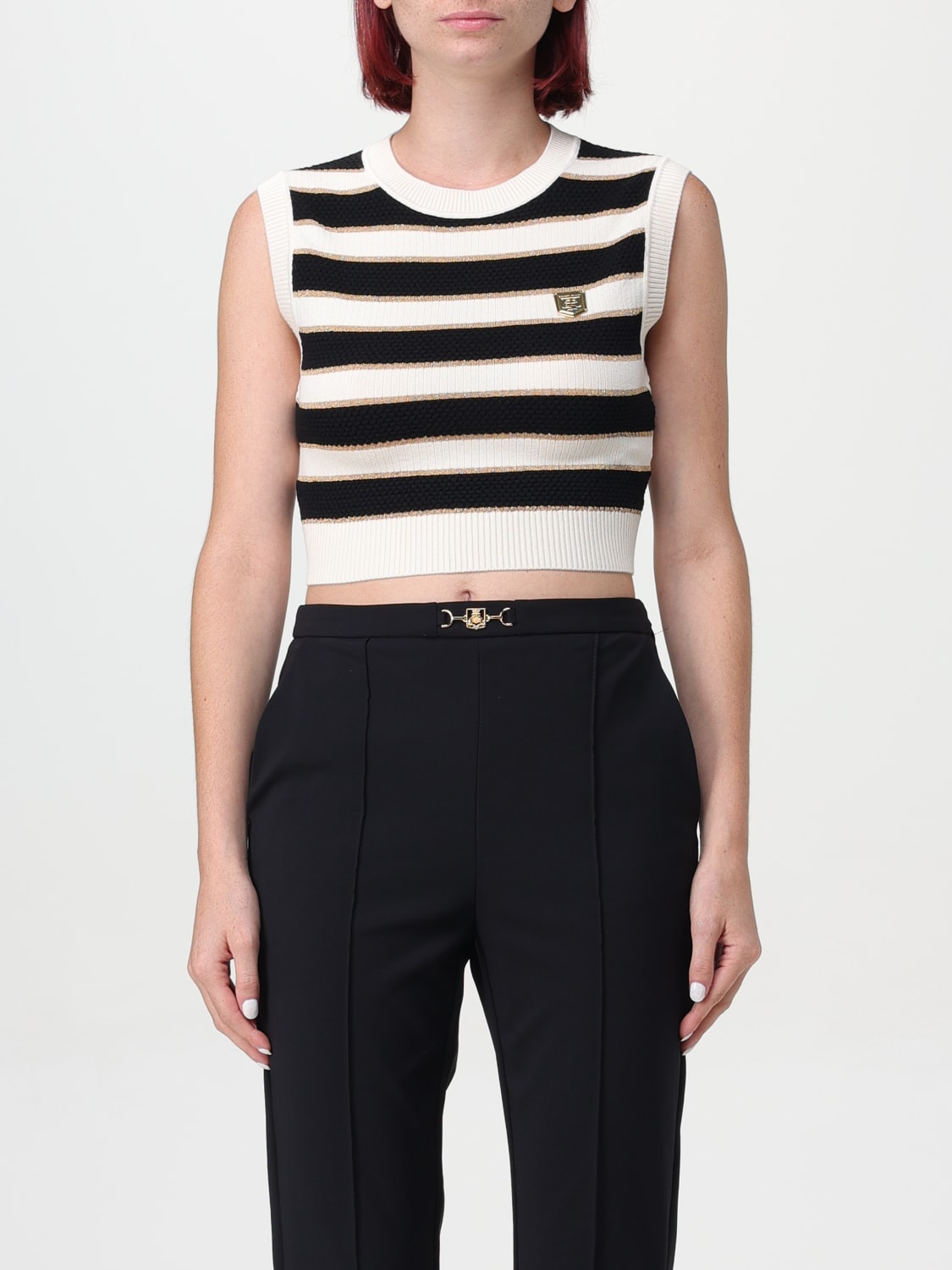 ELISABETTA FRANCHI TOP E BLUSE: Top crop a righe Elisabetta Franchi, Bianco - Img 1