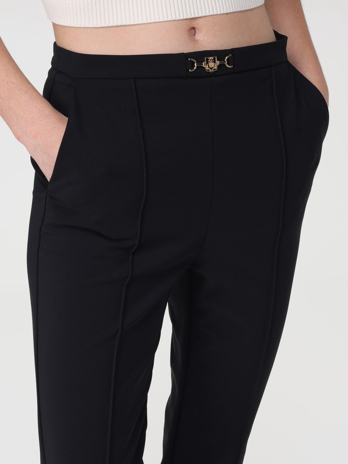 ELISABETTA FRANCHI PANTALONE: Pantalone in tessuto tecnico con morsetto Elisabetta Franchi, Nero - Img 3