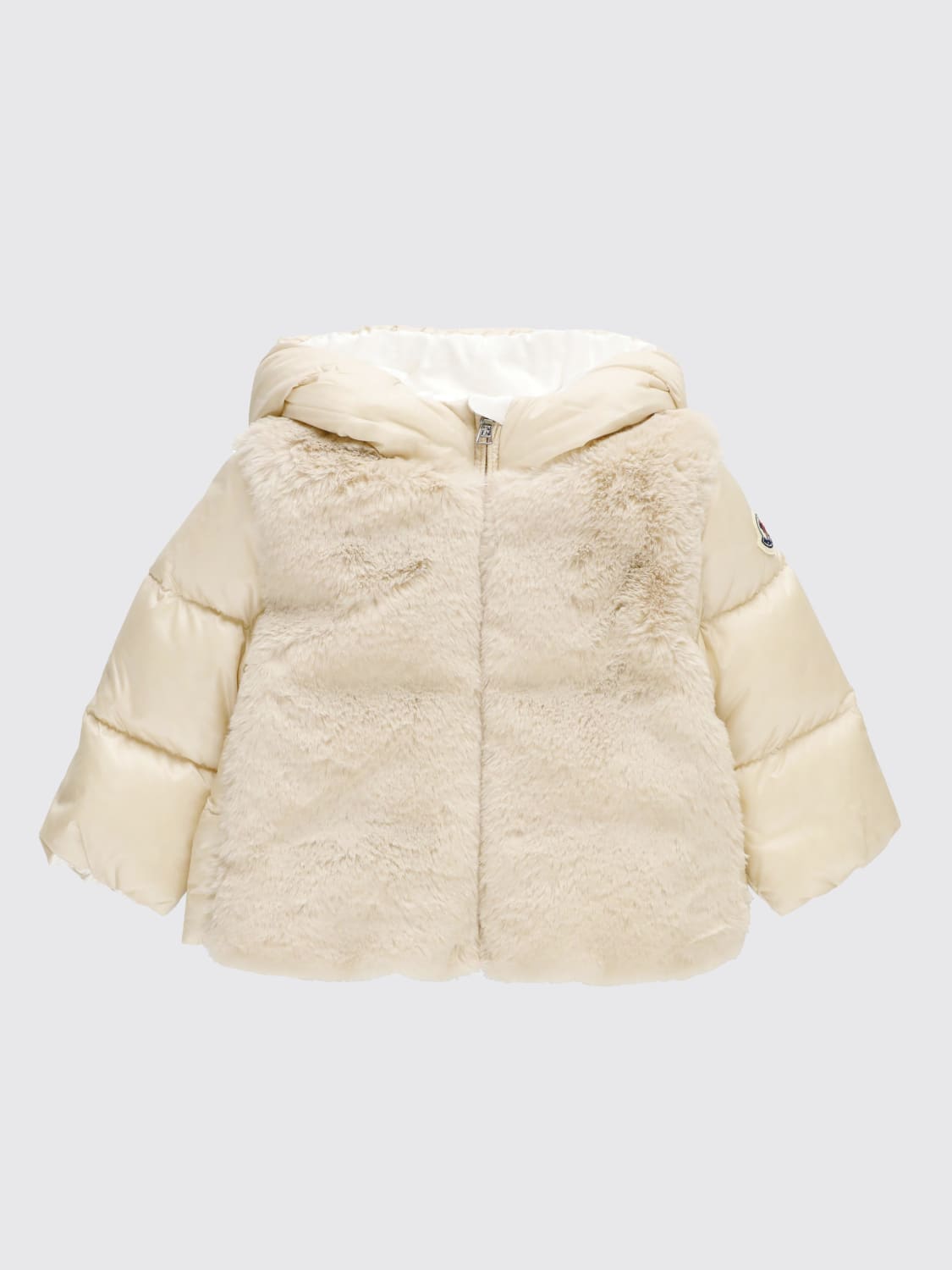 MONCLER GIACCA: Piumino con cappuccio Moncler, Beige - Img 1