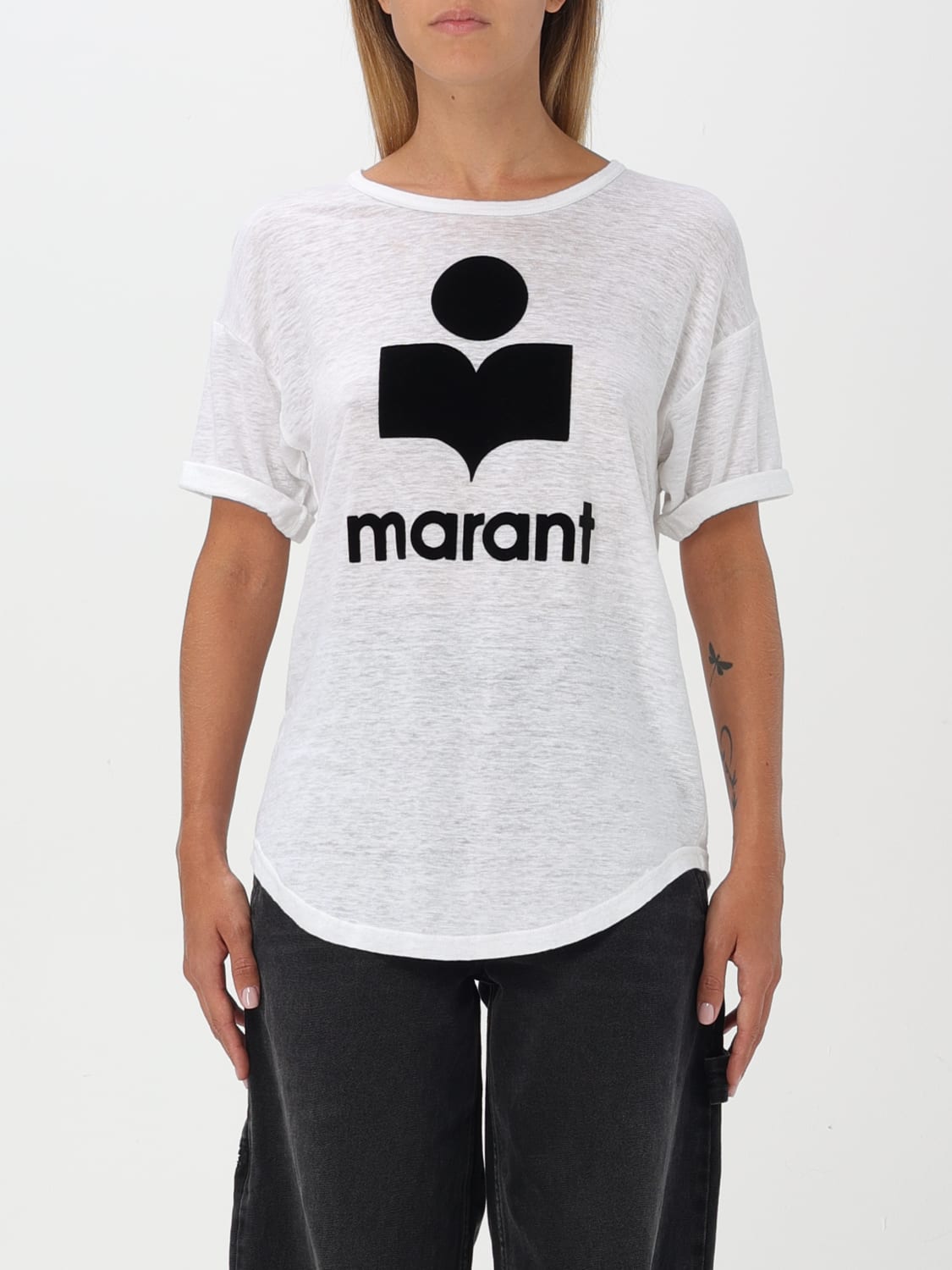 ISABEL MARANT ETOILE T-SHIRTS: T-shirt Isabel Marant Etoile in lino con stampa logo , Bianco - Img 1