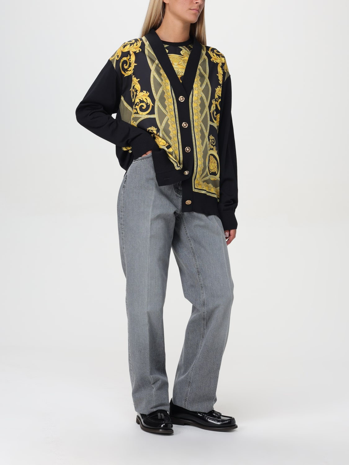 VERSACE CARDIGAN: Cardigan a v Versace a fantasia barocca, Nero - Img 2