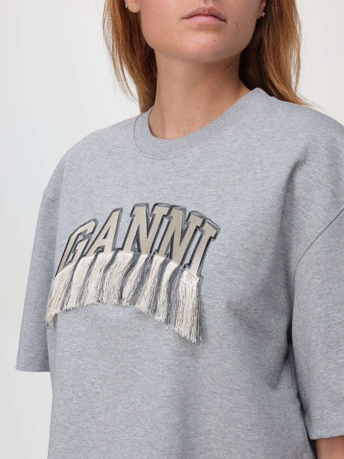 GANNI: T-shirt woman - Grey | Ganni t-shirt T3990 online at GIGLIO.COM