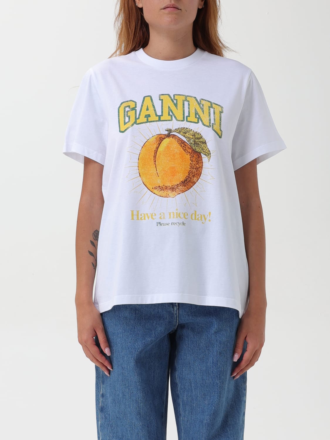 GANNI: T-shirt woman - White | Ganni t-shirt T3529 online at GIGLIO.COM