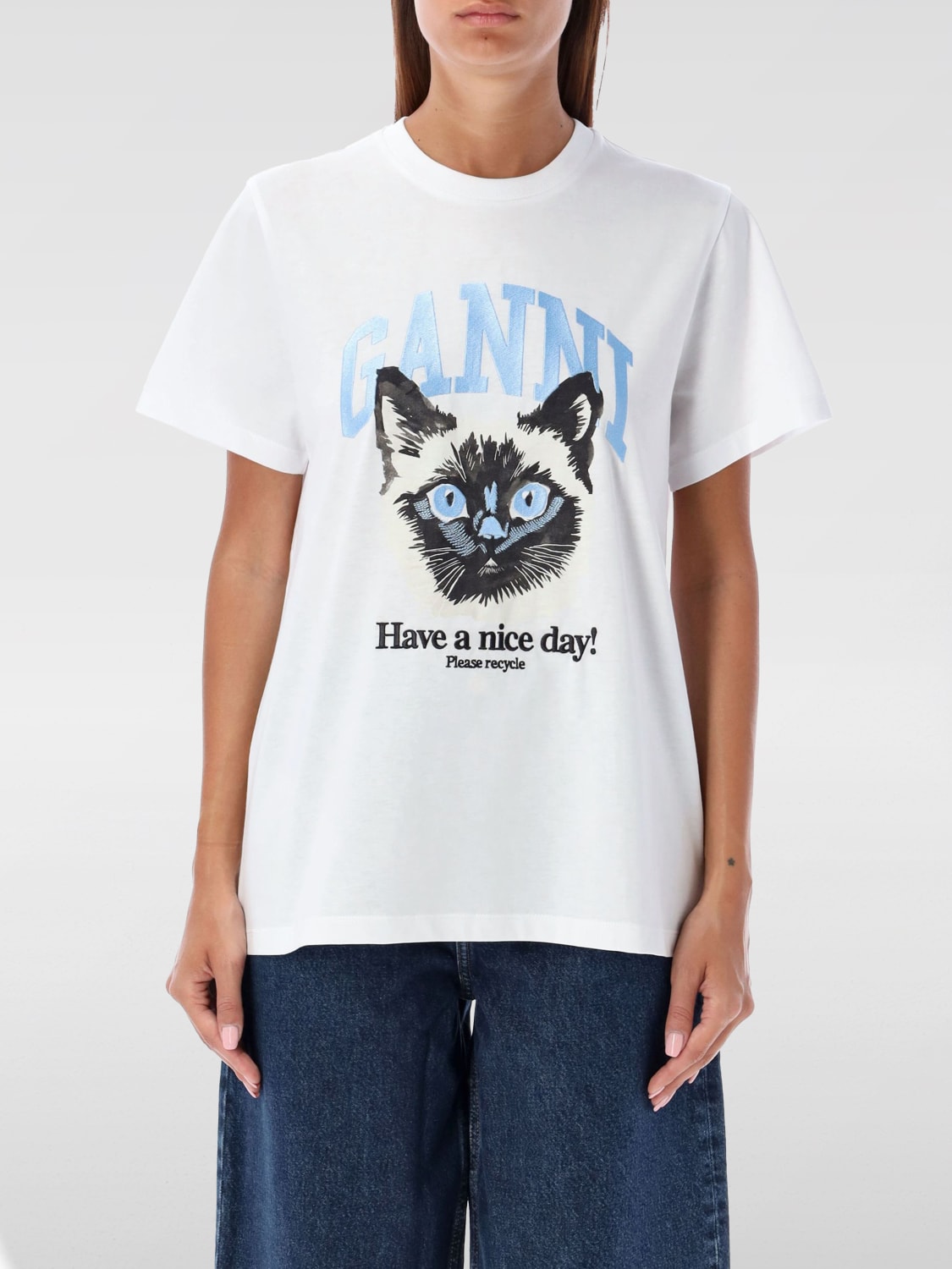 Giglio T-shirt con stampa Gatto Ganni