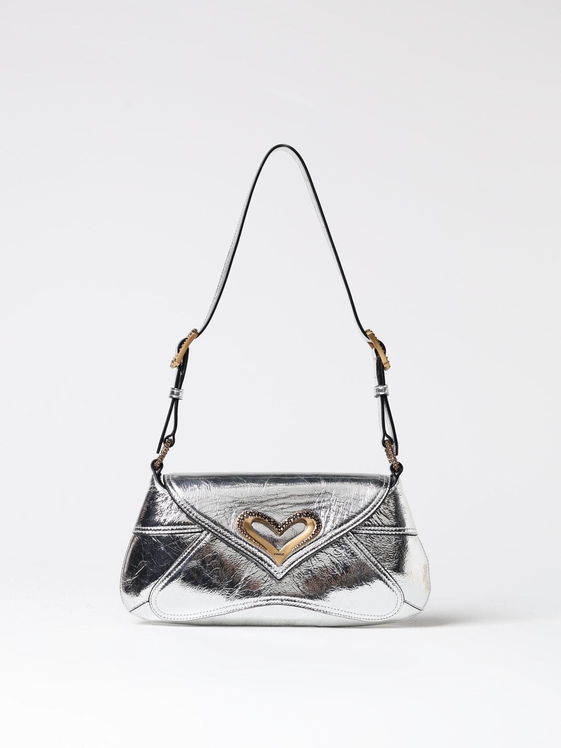 PINKO BORSA A SPALLA: Borsa 520 Pinko in pelle laminata , Silver - Img 1