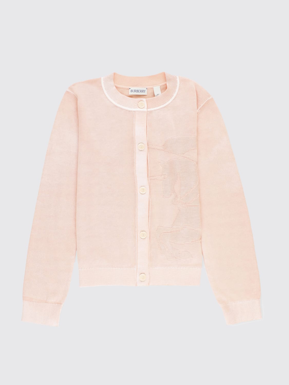 BURBERRY MAGLIA: Cardigan a girocollo in cotone Burberry, Rosa - Img 1