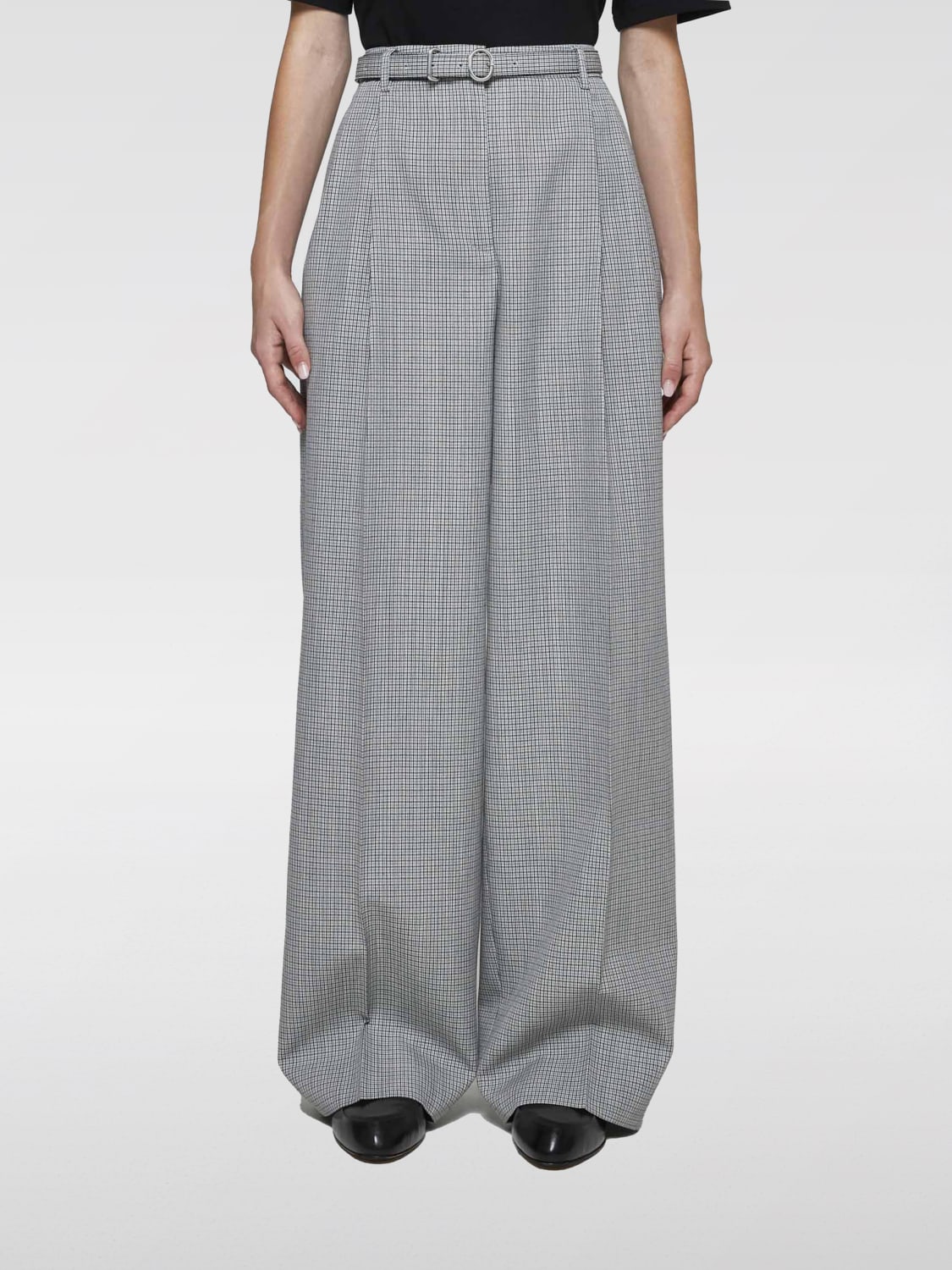 Giglio Pantalone Palazzo in lana vergine a quadretti Jil Sander