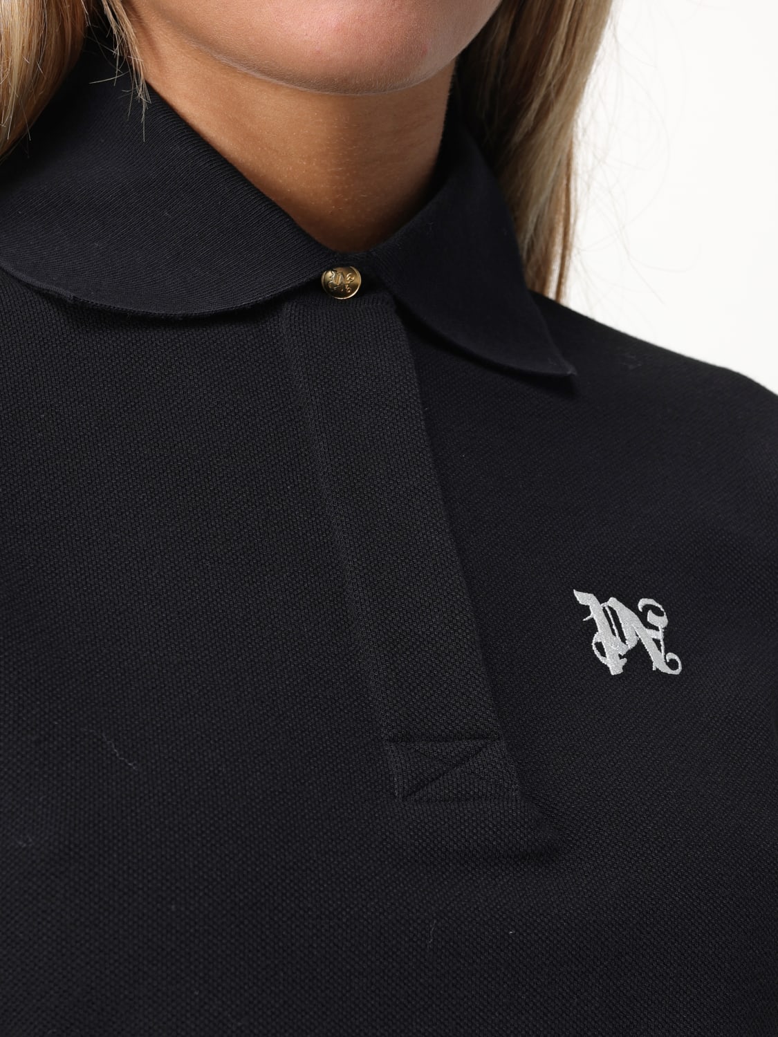 PALM ANGELS POLO: Polo crop Palm Angels con monogramma, Nero - Img 5