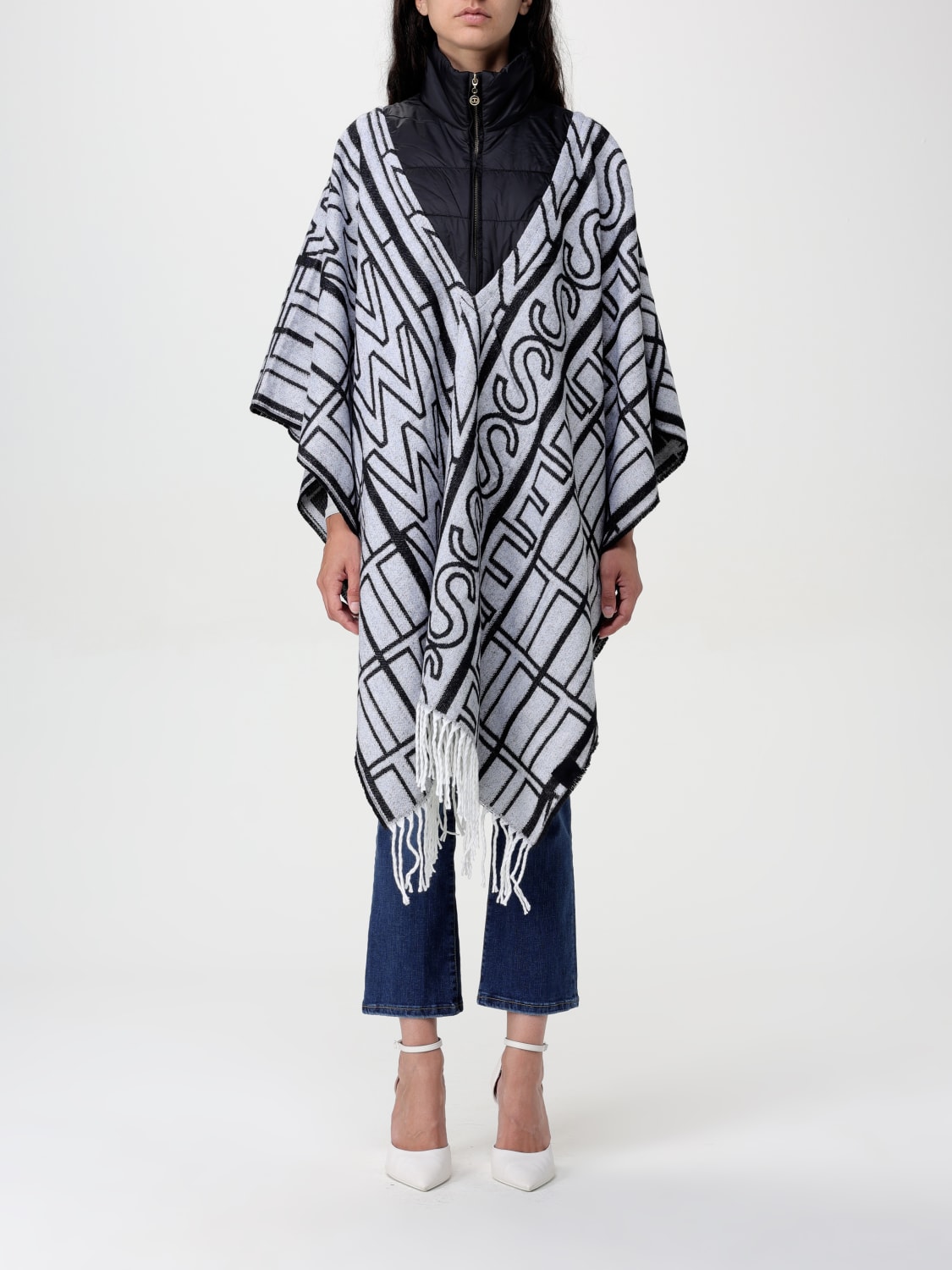 Giglio Poncho Twinset in viscosa con logo jacquard