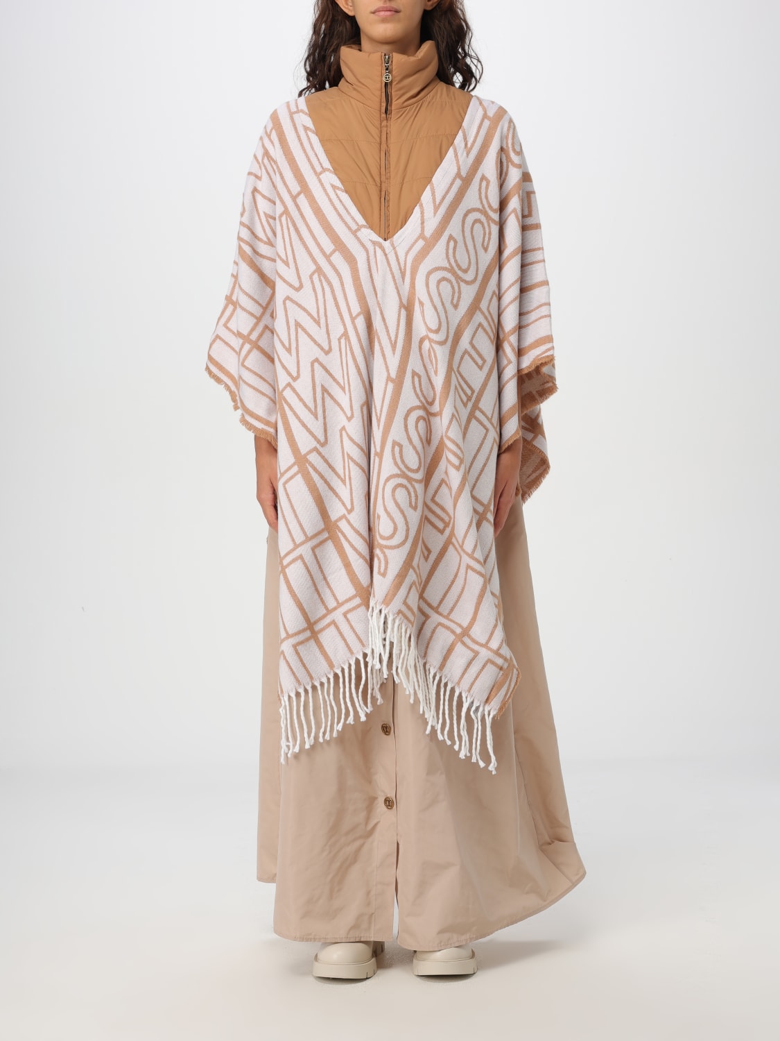 Giglio Poncho Twinset in viscosa con logo jacquard