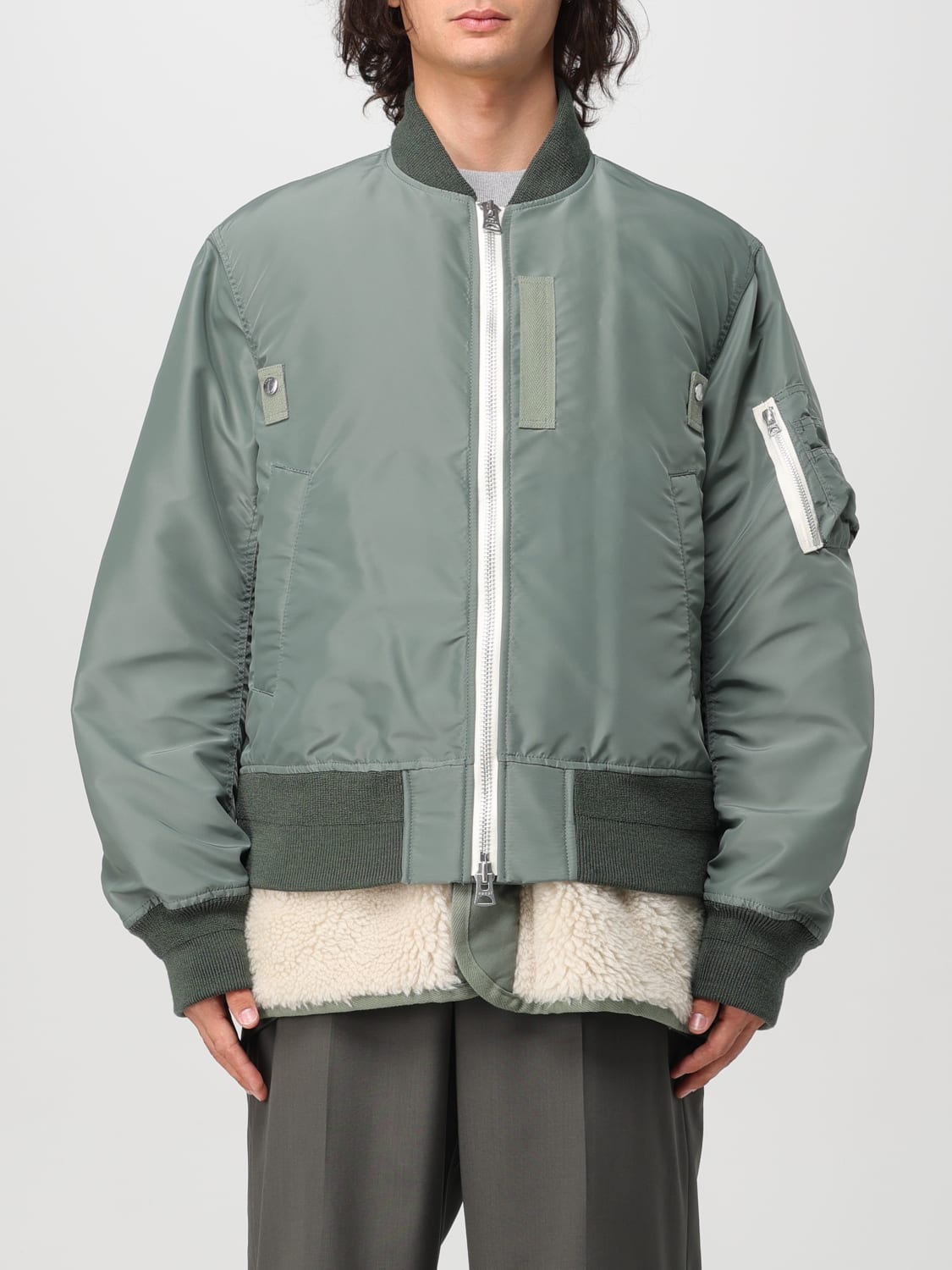 SACAI GIACCA: Bomber con zip Sacai in nylon, Kaki - Img 1