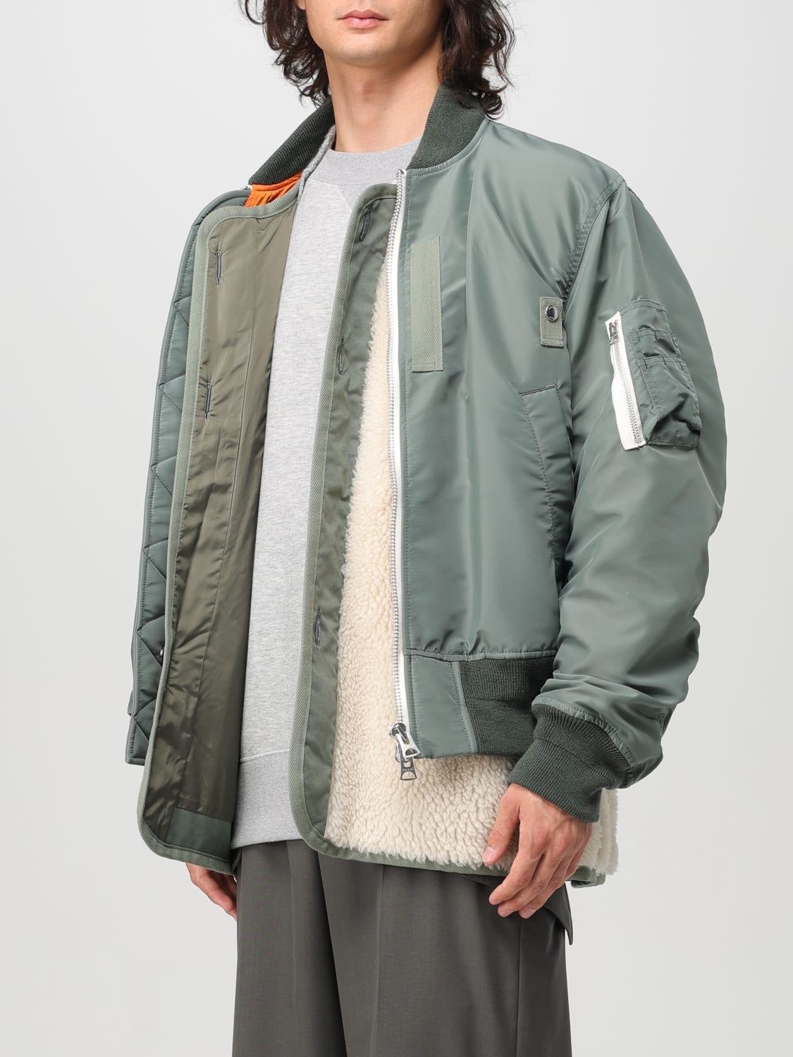 SACAI GIACCA: Bomber con zip Sacai in nylon, Kaki - Img 4