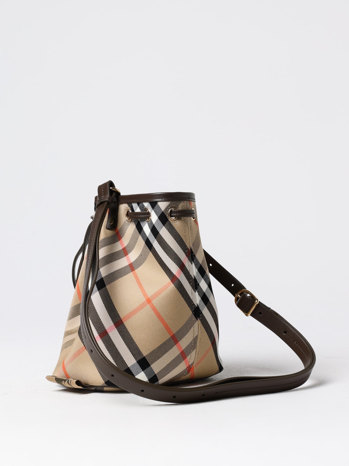 BURBERRY BORSA A SPALLA: Borsa Vintage Check Burberry in cotone spalmato , Terra - Img 3