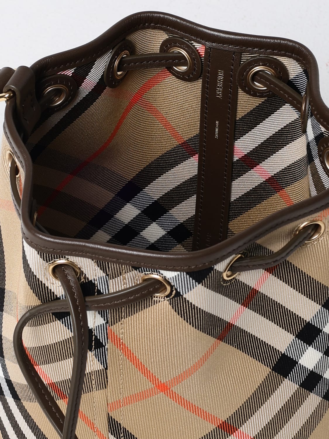 BURBERRY BORSA A SPALLA: Borsa Vintage Check Burberry in cotone spalmato , Terra - Img 5