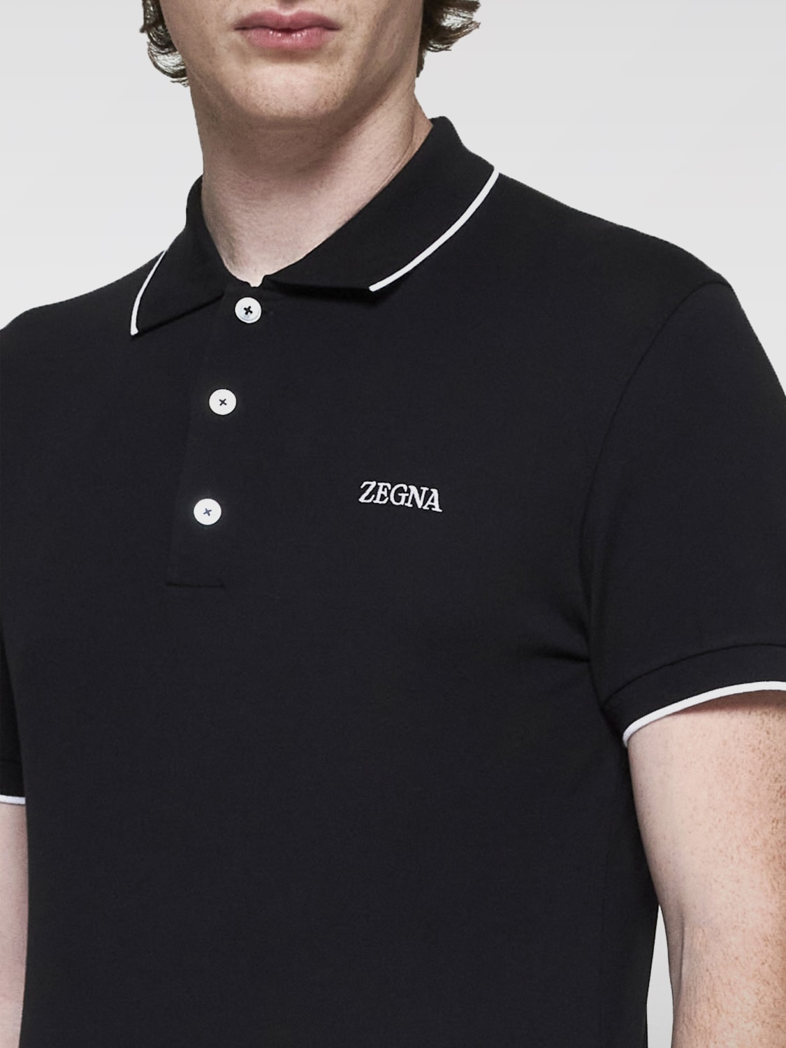 ZEGNA POLO: Polo in misto cotone con logo Zegna, Nero - Img 3