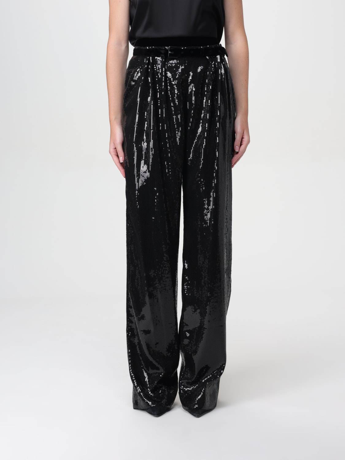 Giglio Pantalone Emporio Armani in viscosa con paillettes ricamate all over
