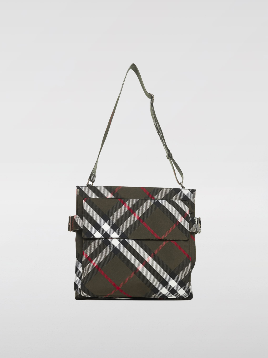 BURBERRY BORSA: Borsa Trench Burberry in misto cotone con Check jacquard , Verde - Img 1