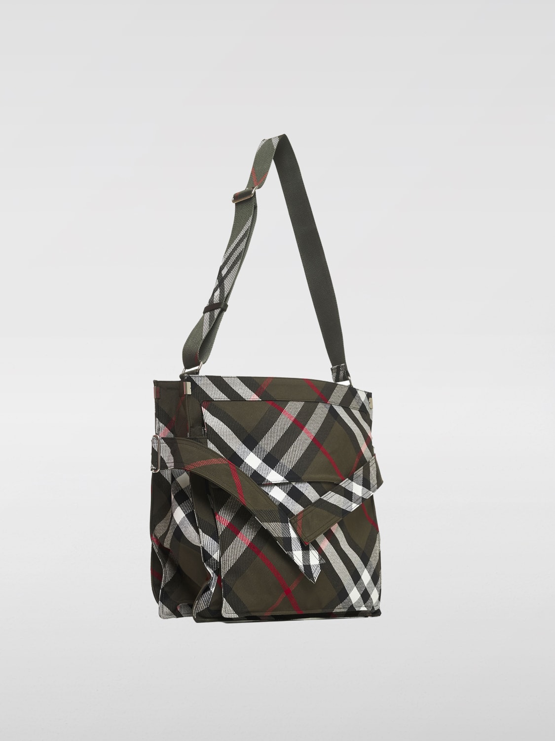 BURBERRY BORSA: Borsa Trench Burberry in misto cotone con Check jacquard , Verde - Img 2