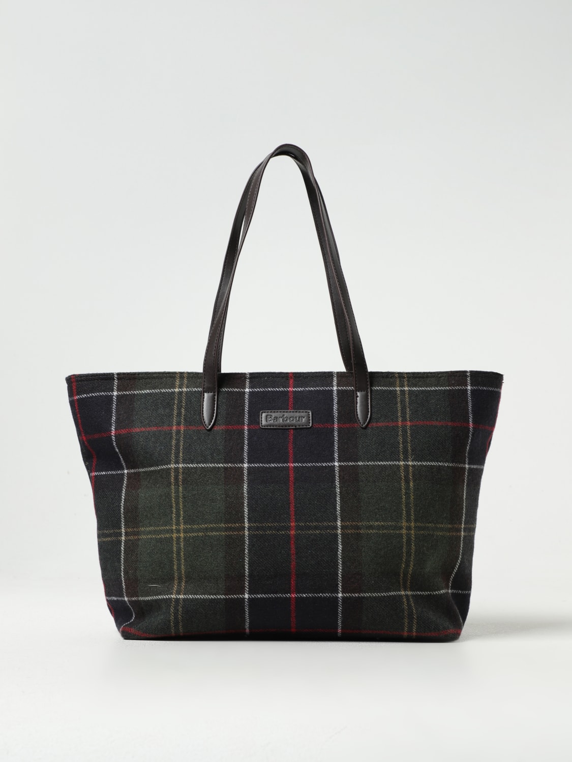 Giglio Borsa tote Barbour in lana tartan e pelle