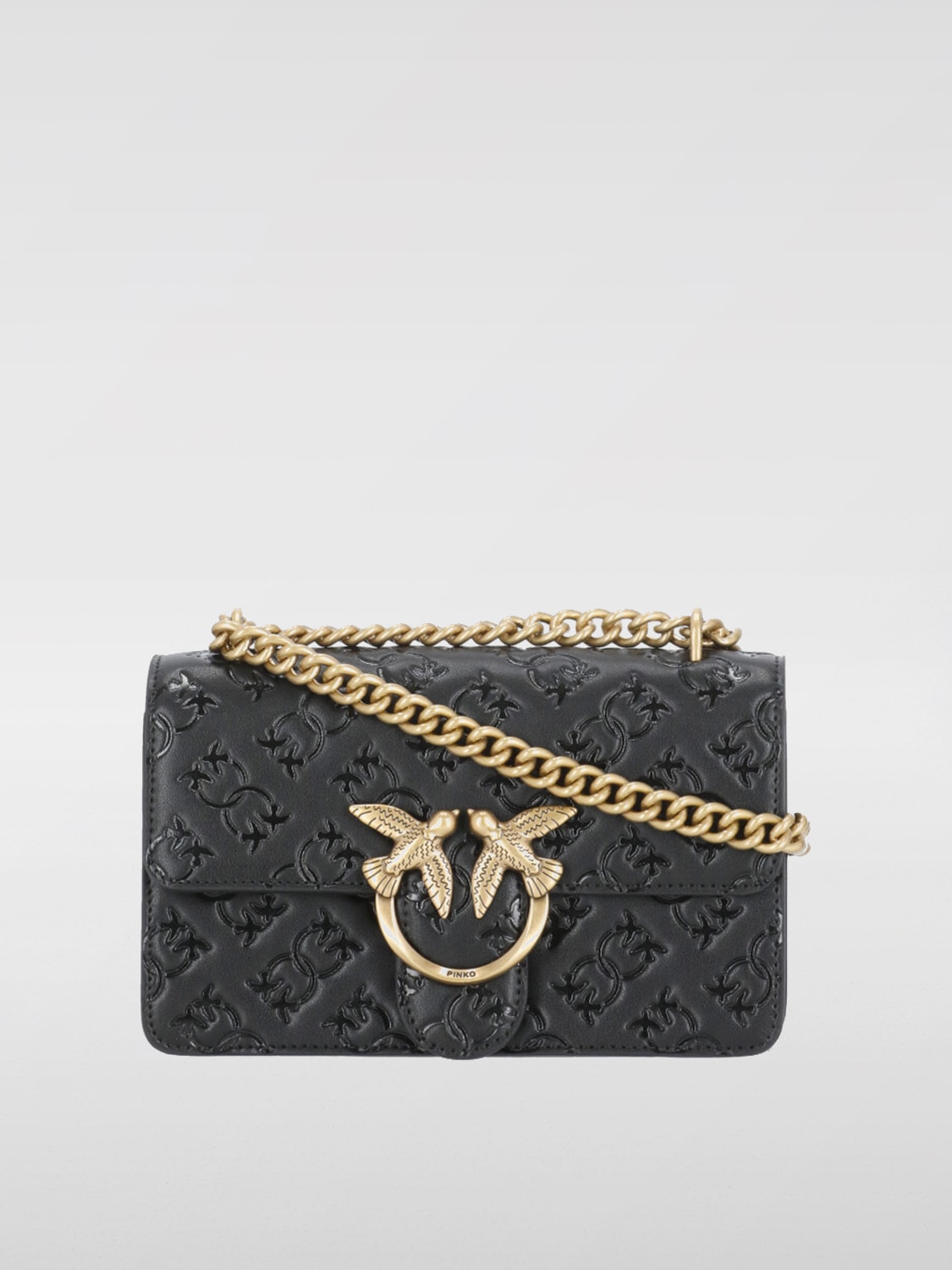 PINKO BORSA MINI: Borsa Love One Pinko in pelle con logo all over , Nero - Img 1