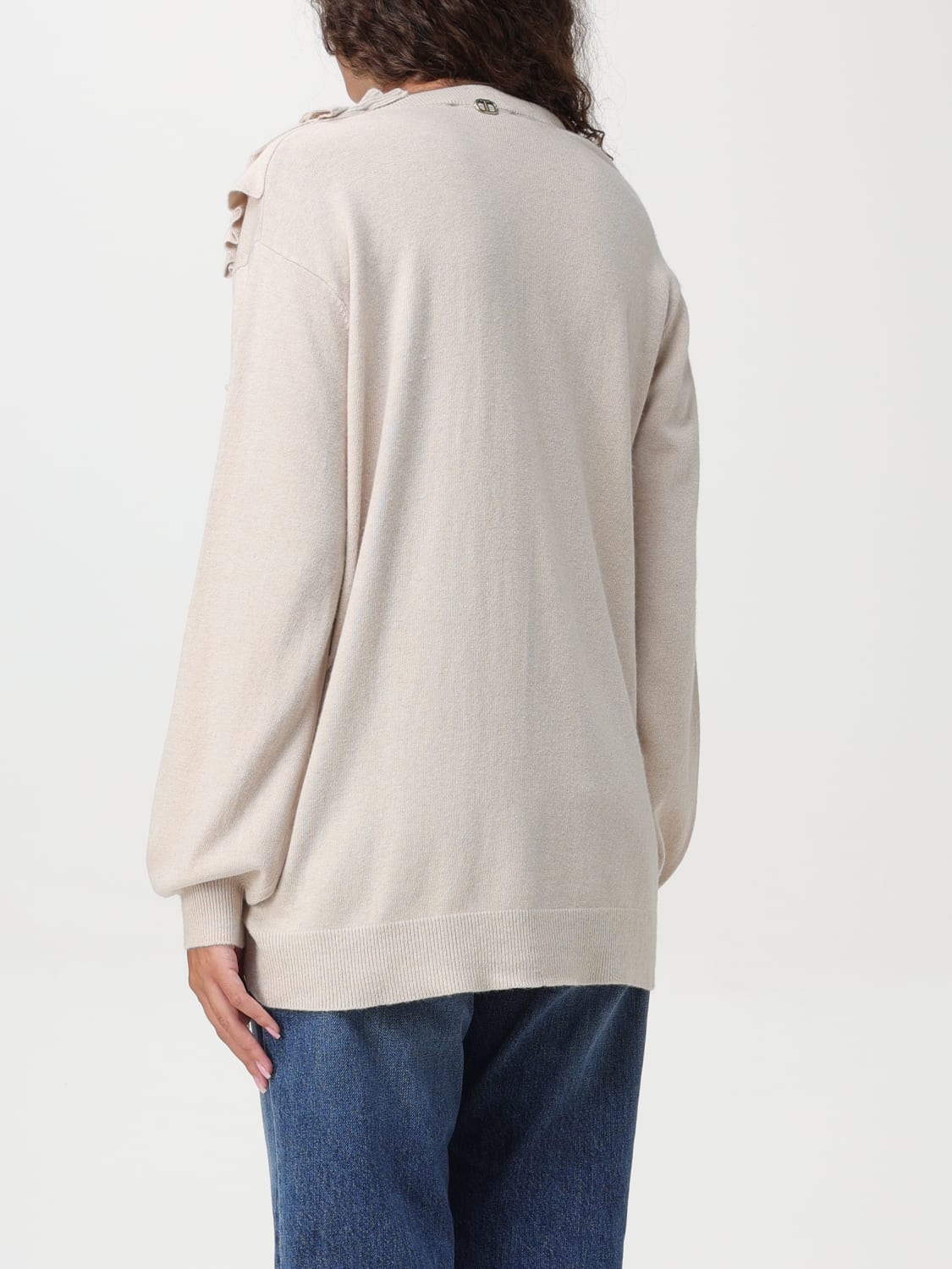 TWINSET MAGLIA: Maglia a v con rouches Twinset, Beige - Img 2