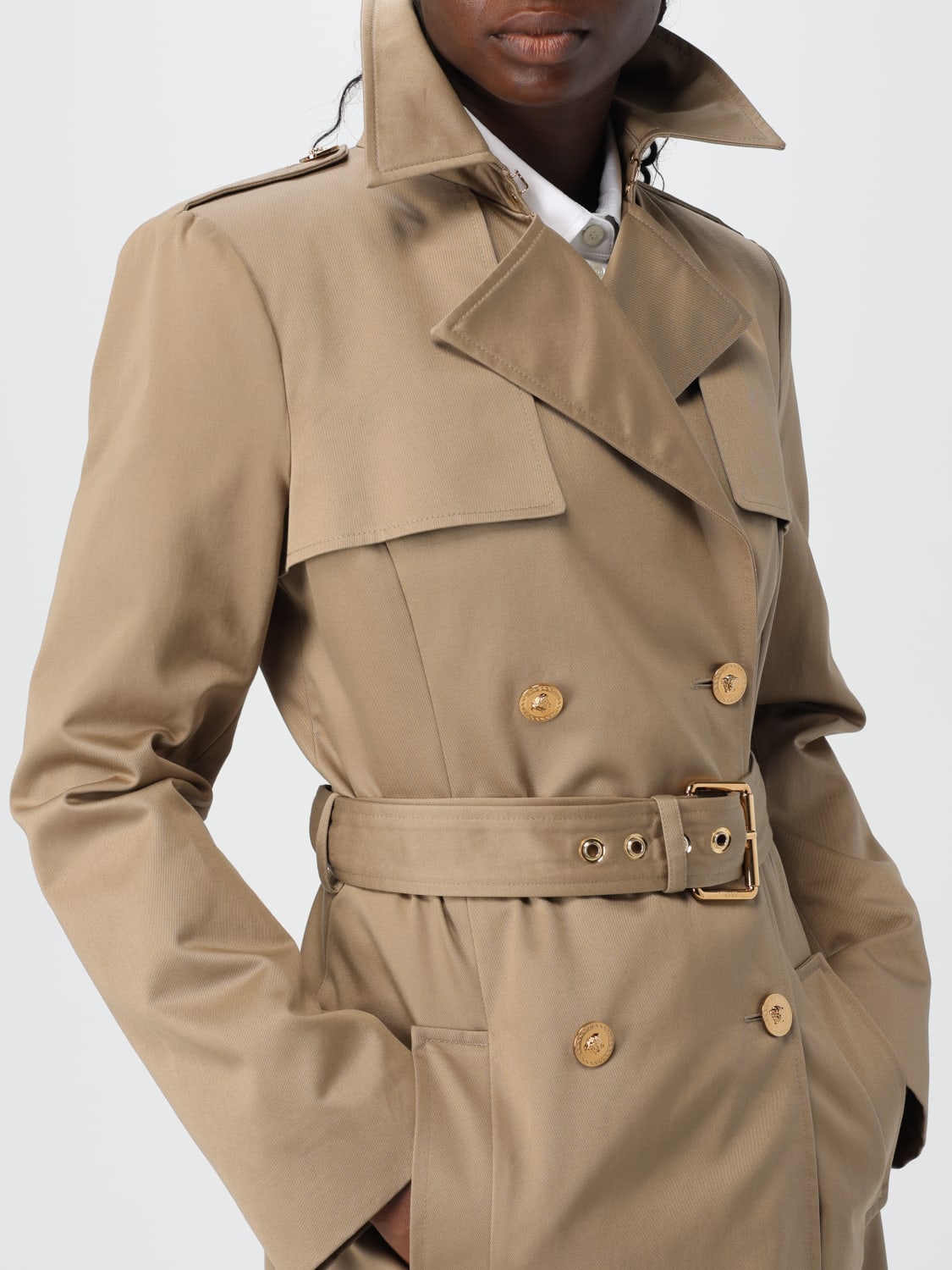 VERSACE TRENCH: Trench a doppiopetto Versace, Beige - Img 4